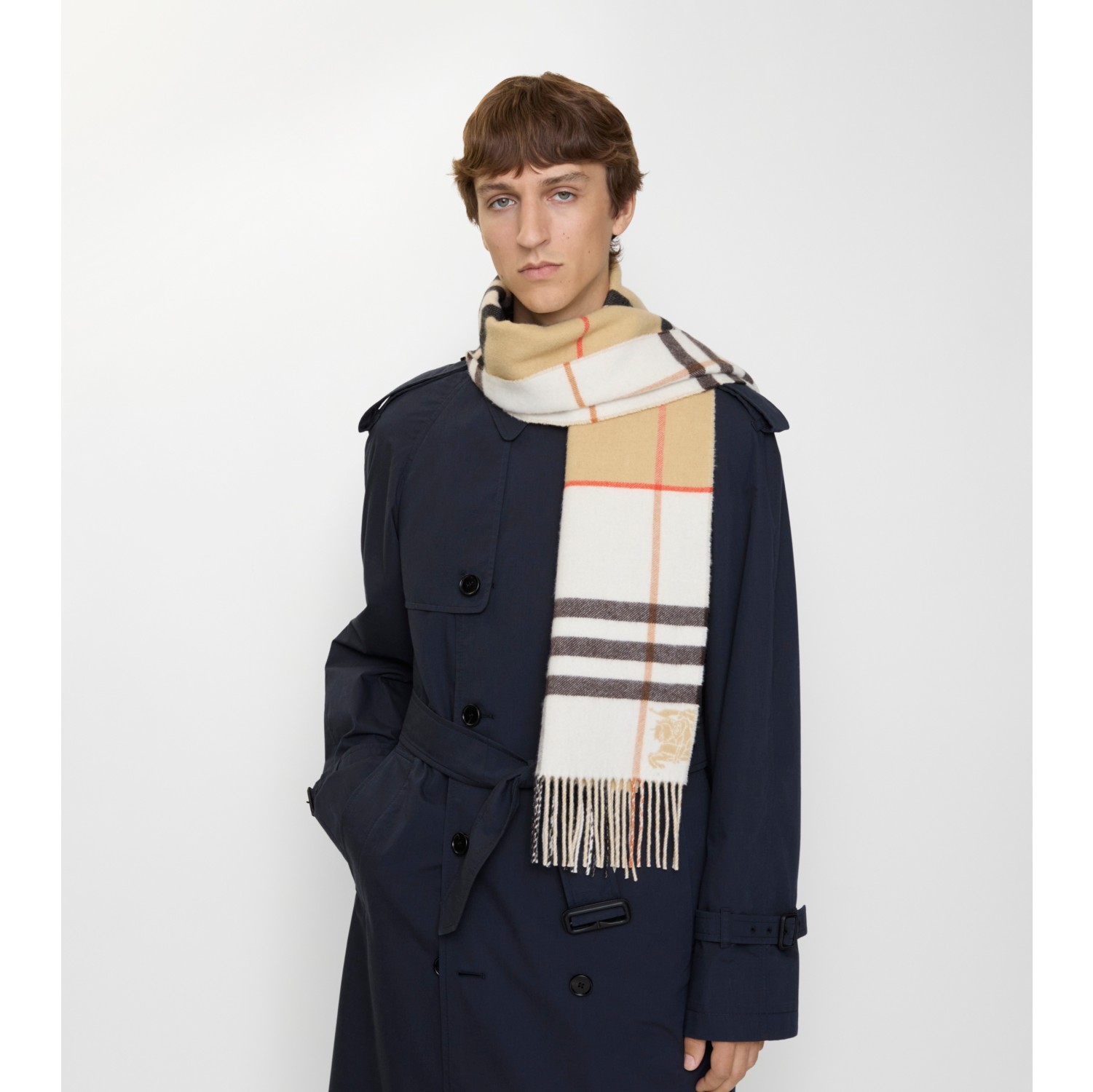 Contrast Check Cashmere Scarf