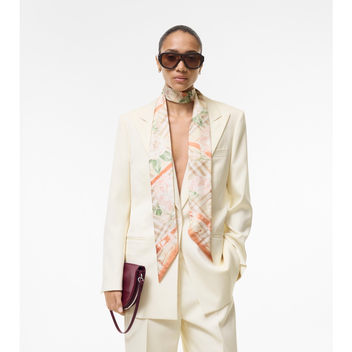  Check Skinny Rose Silk Scarf