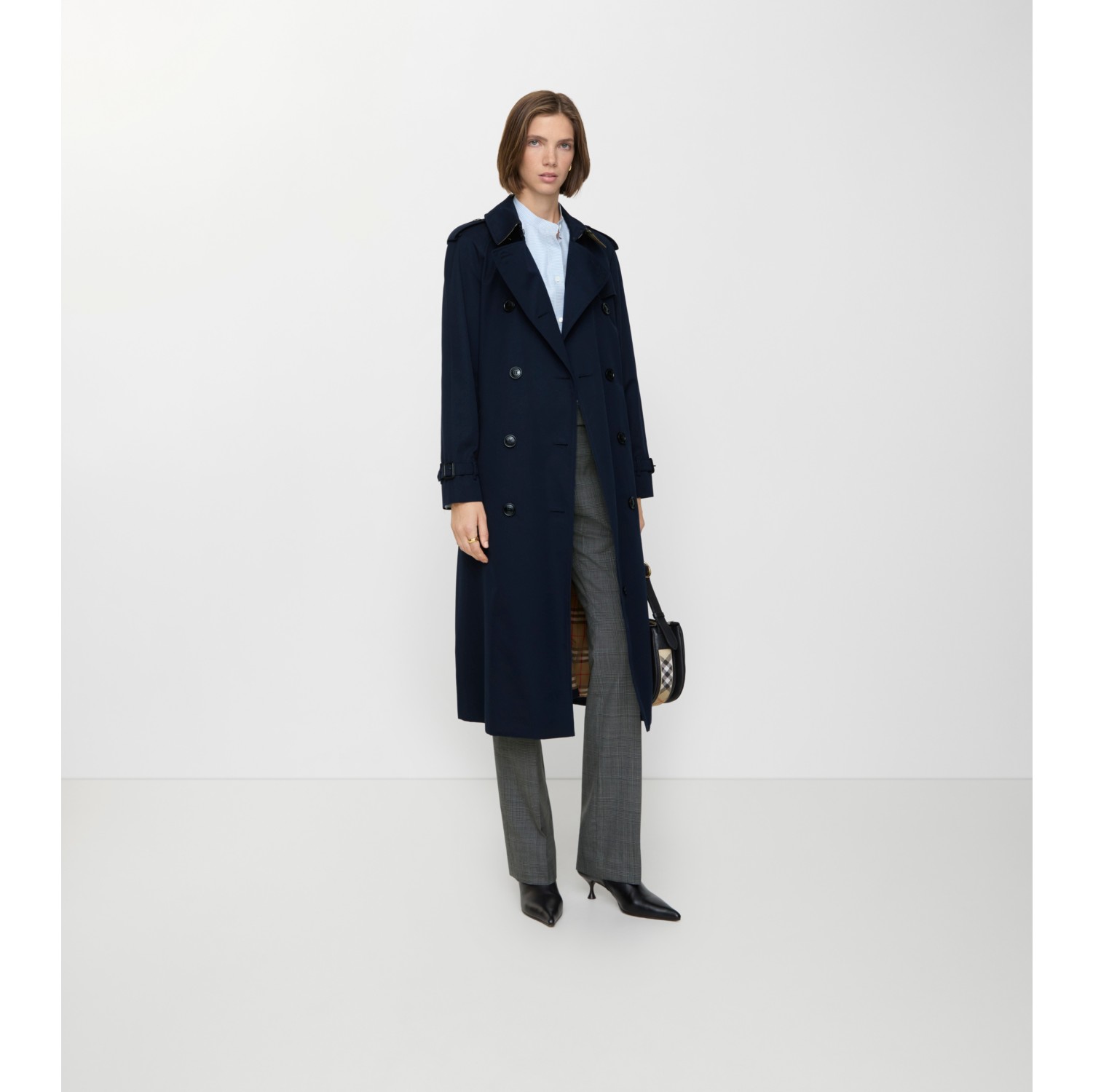 Burberry ネイビー トレンチコート ベルト付き ロング ウォータールー ヘリテージ トレンチコート (コールブルー