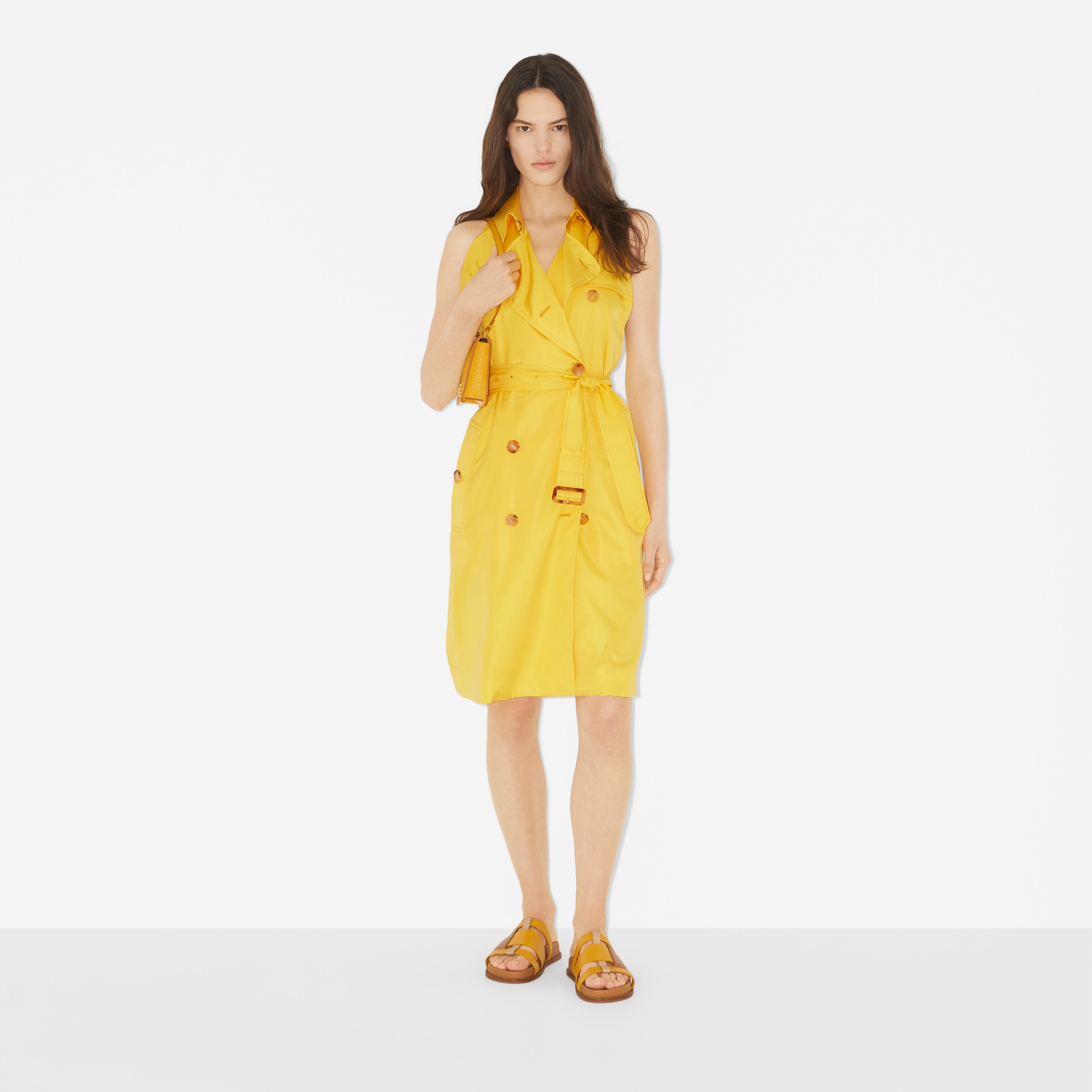 Sleeveless Satin Trench Dress in Dandelion Yellow - Women | Burberry®  Official