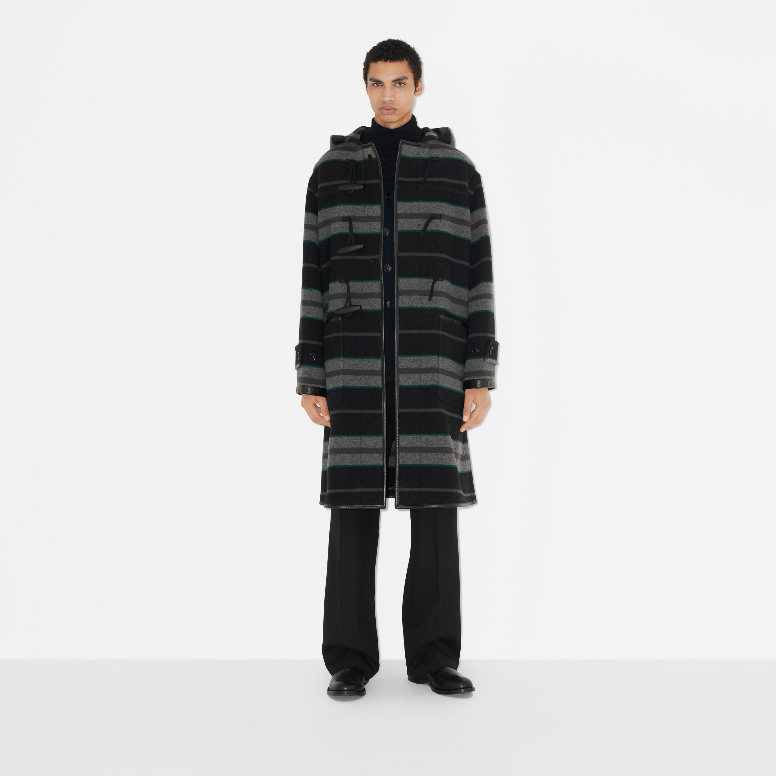 Striped Wool Oversized Duffle Coat in Dark Thunder Grey - Men | Burberry® Official - 2