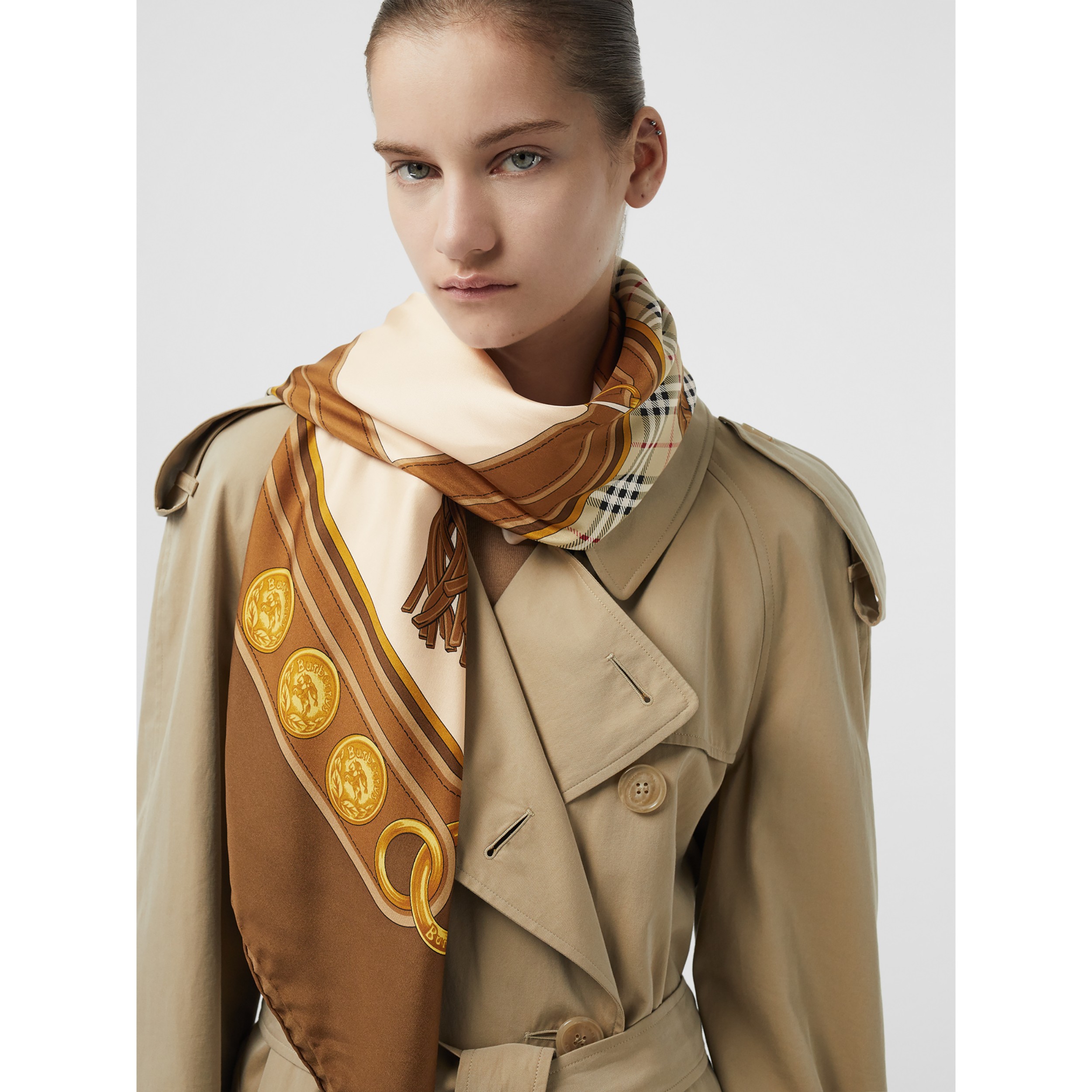 Reissued Archive Tassel Print Silk Square Scarf in Brown Women Burberry