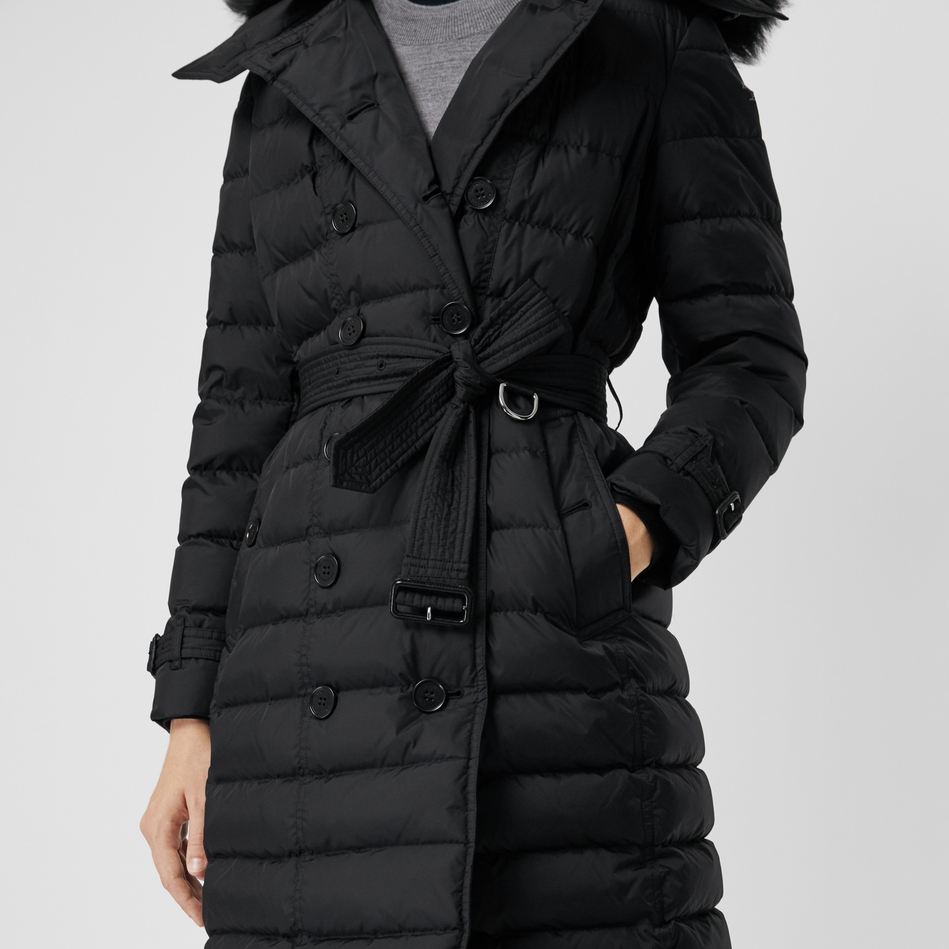 Detachable Hood Downfilled Puffer Coat in Black Women Burberry