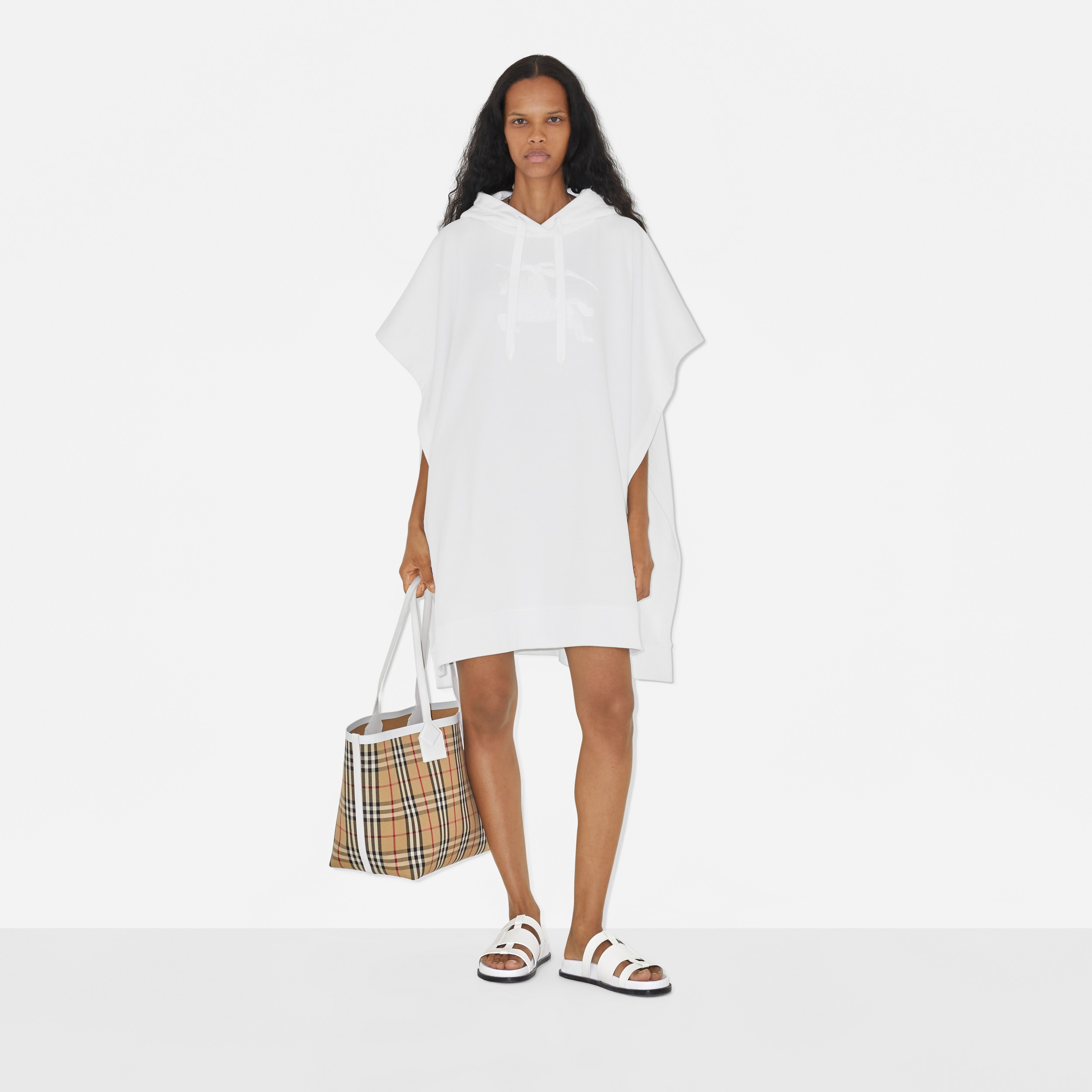 EKD Motif Cotton Jacquard Poncho in White - Women | Burberry® Official - 2