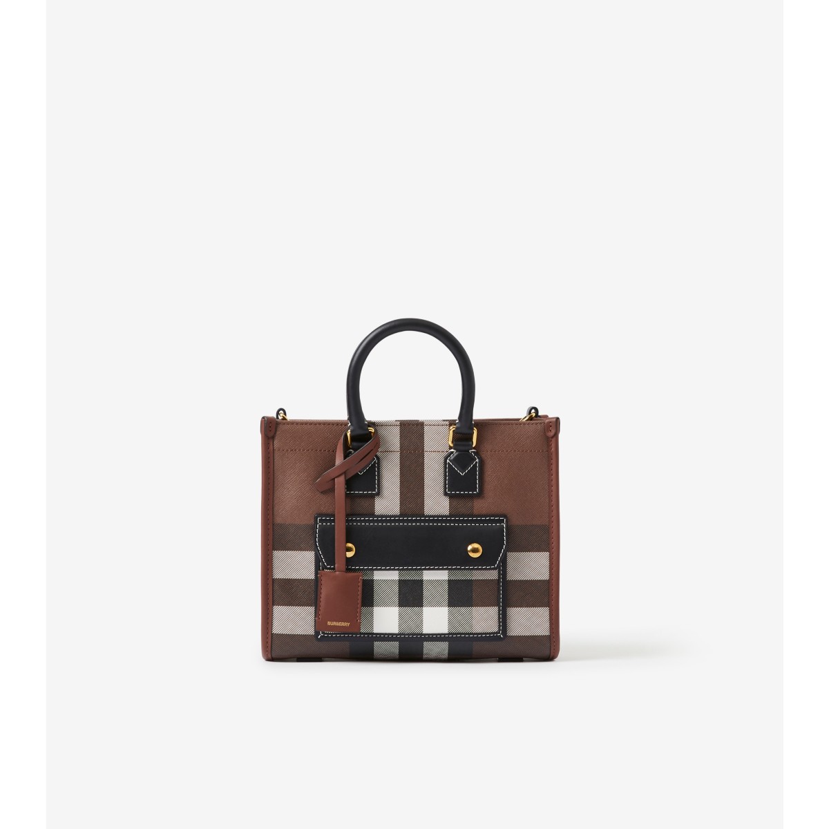 Burberry Freya E-canvas Check Tote Bag In Brown