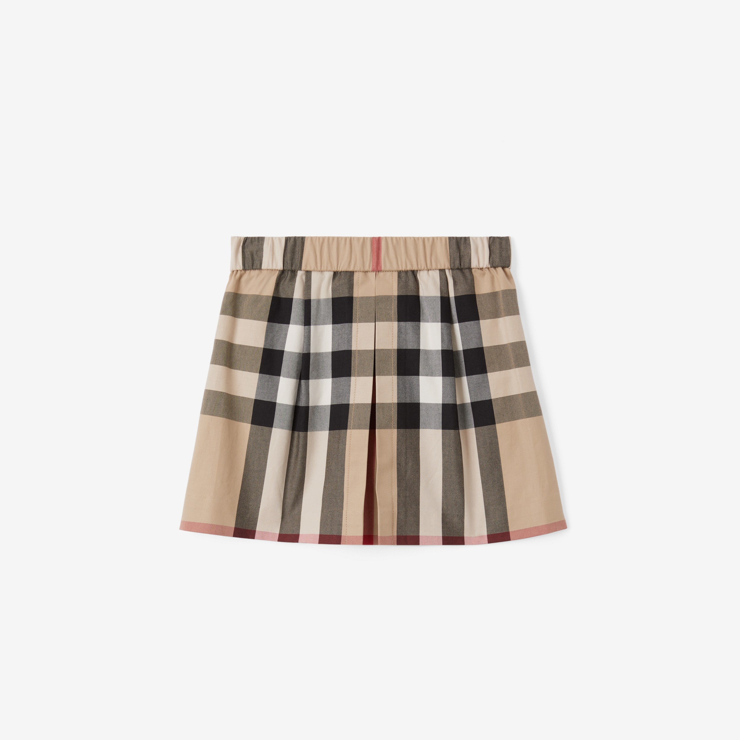 Exaggerated Check Pleated Cotton Skirt in Archive Beige - Children | Burberry® Official - 1