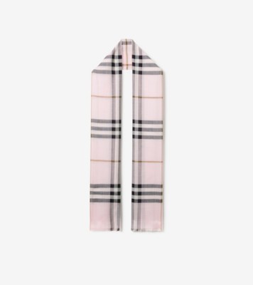 Echarpe de l e seda com estampa xadrez Rosa chiclete claro L