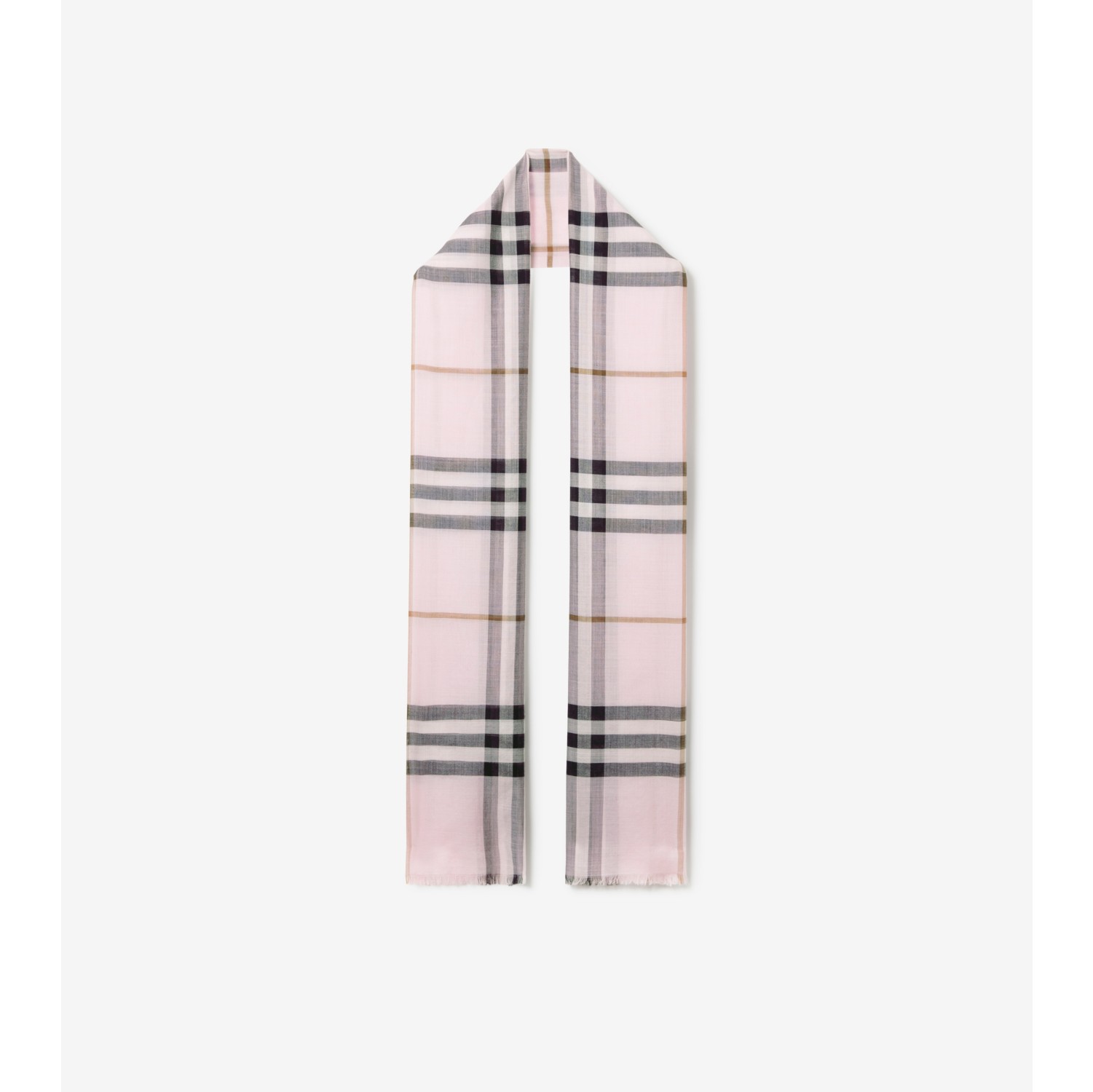 Echarpe de lã e seda com estampa xadrez (Rosa Chiclete Claro)