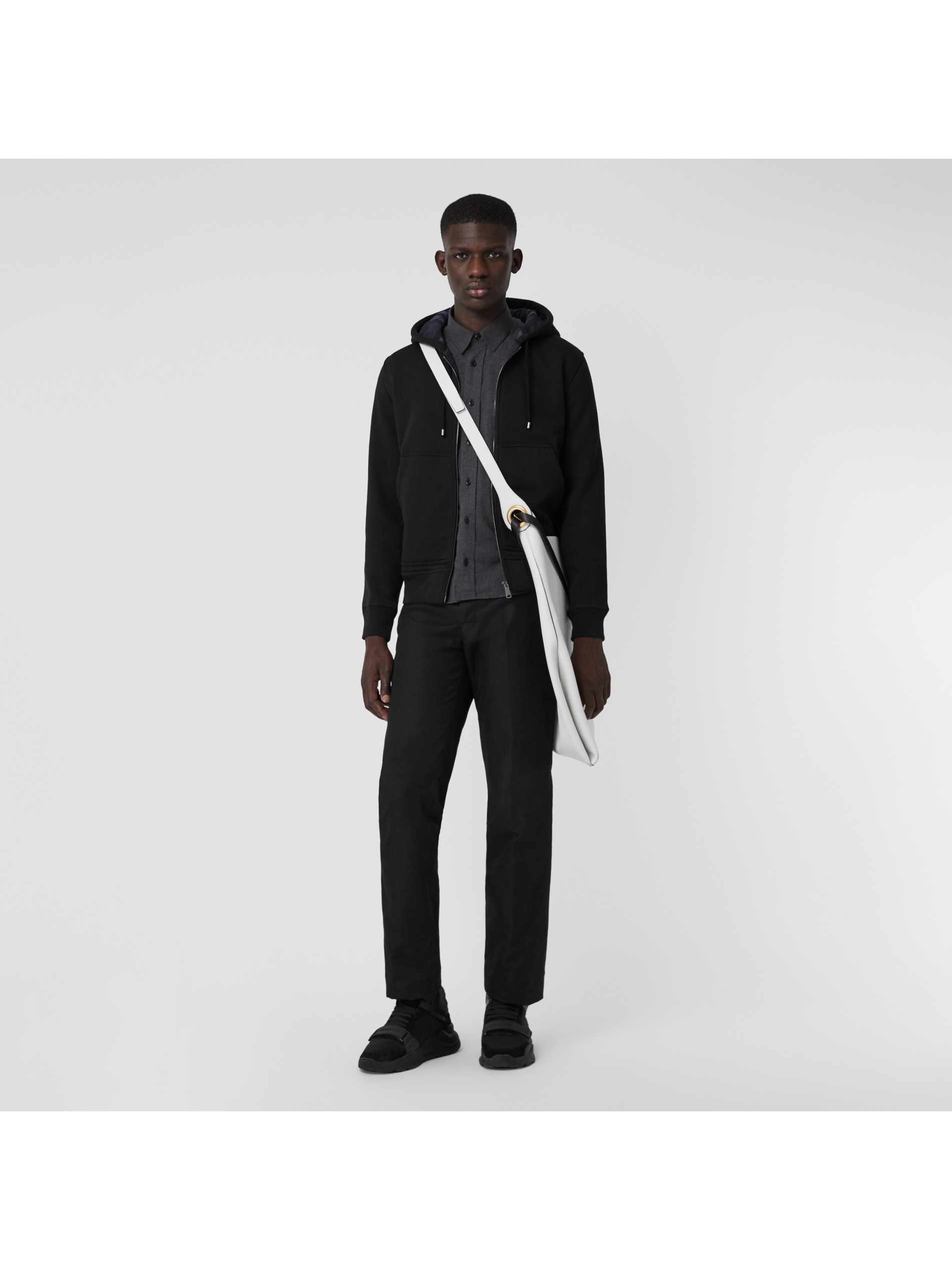 黑色 格纹装饰平织连帽上衣 产品图片01