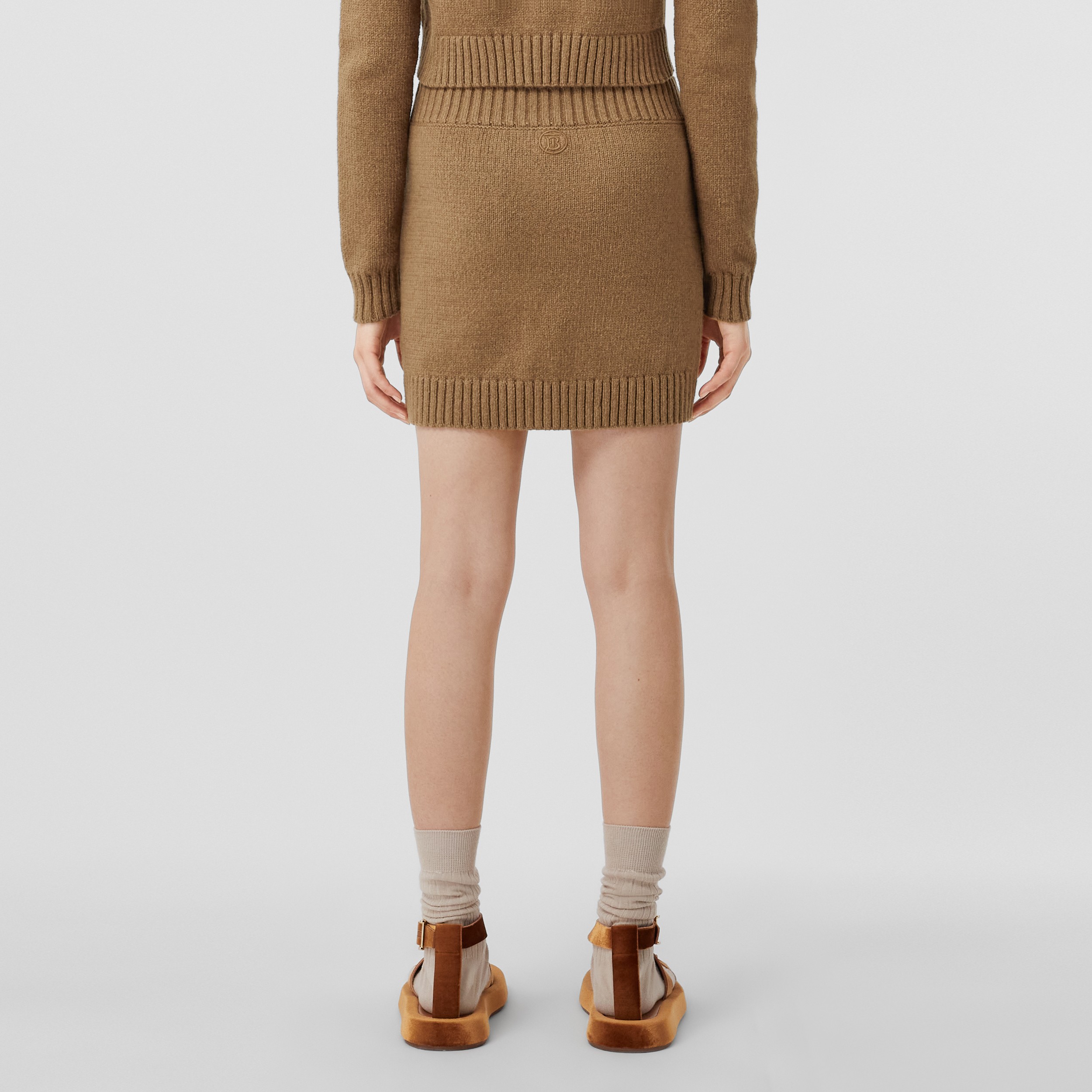 Monogram Motif Cotton Blend Mini Skirt in Camel Melange - Women | Burberry® Official - 3