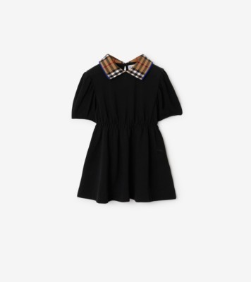 Check Collar Cotton Polo Shirt Dress in Black | Burberry® Official