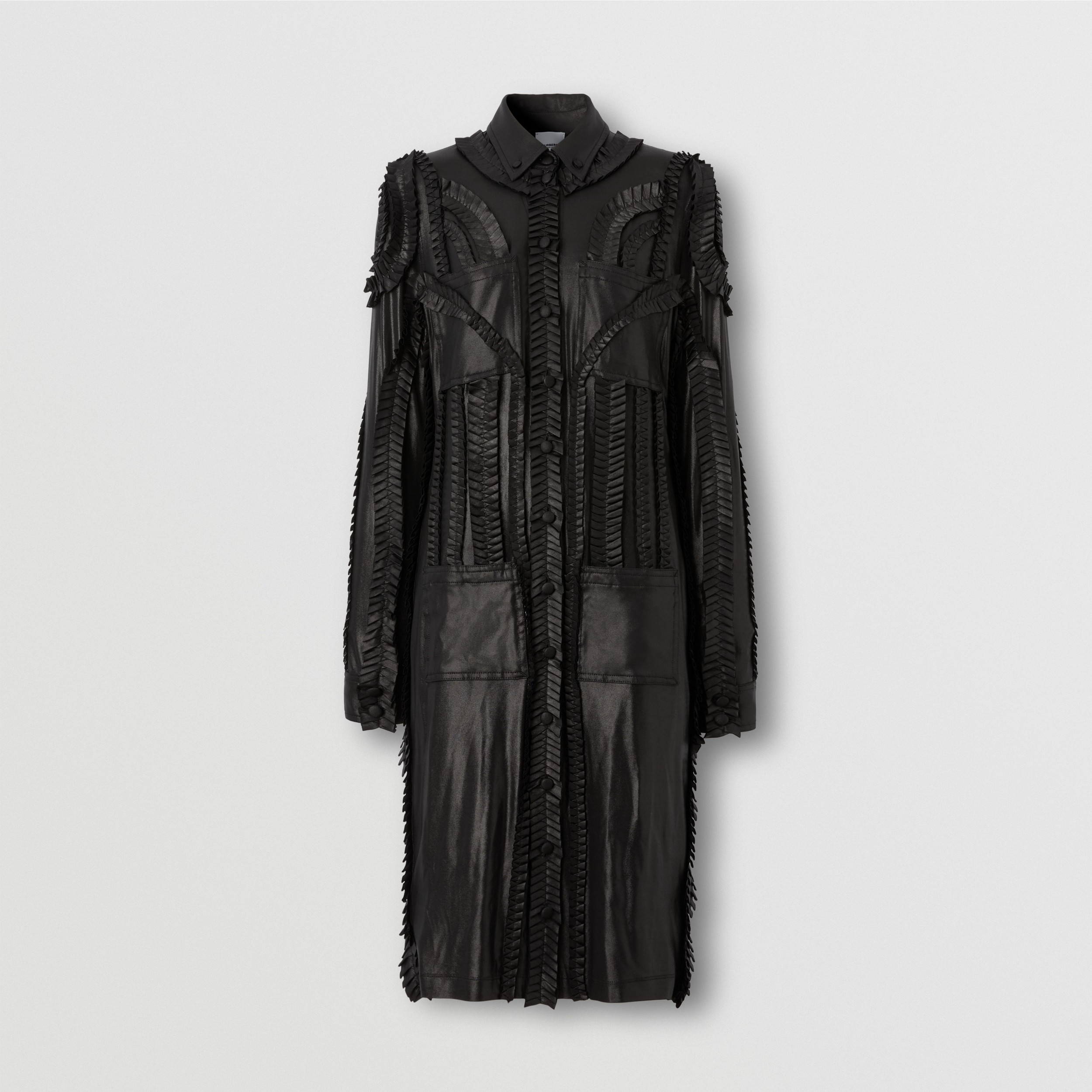 Vestido camisero en tejido jersey elástico con detalles plisados (Negro) - Mujer | Burberry® oficial - 4