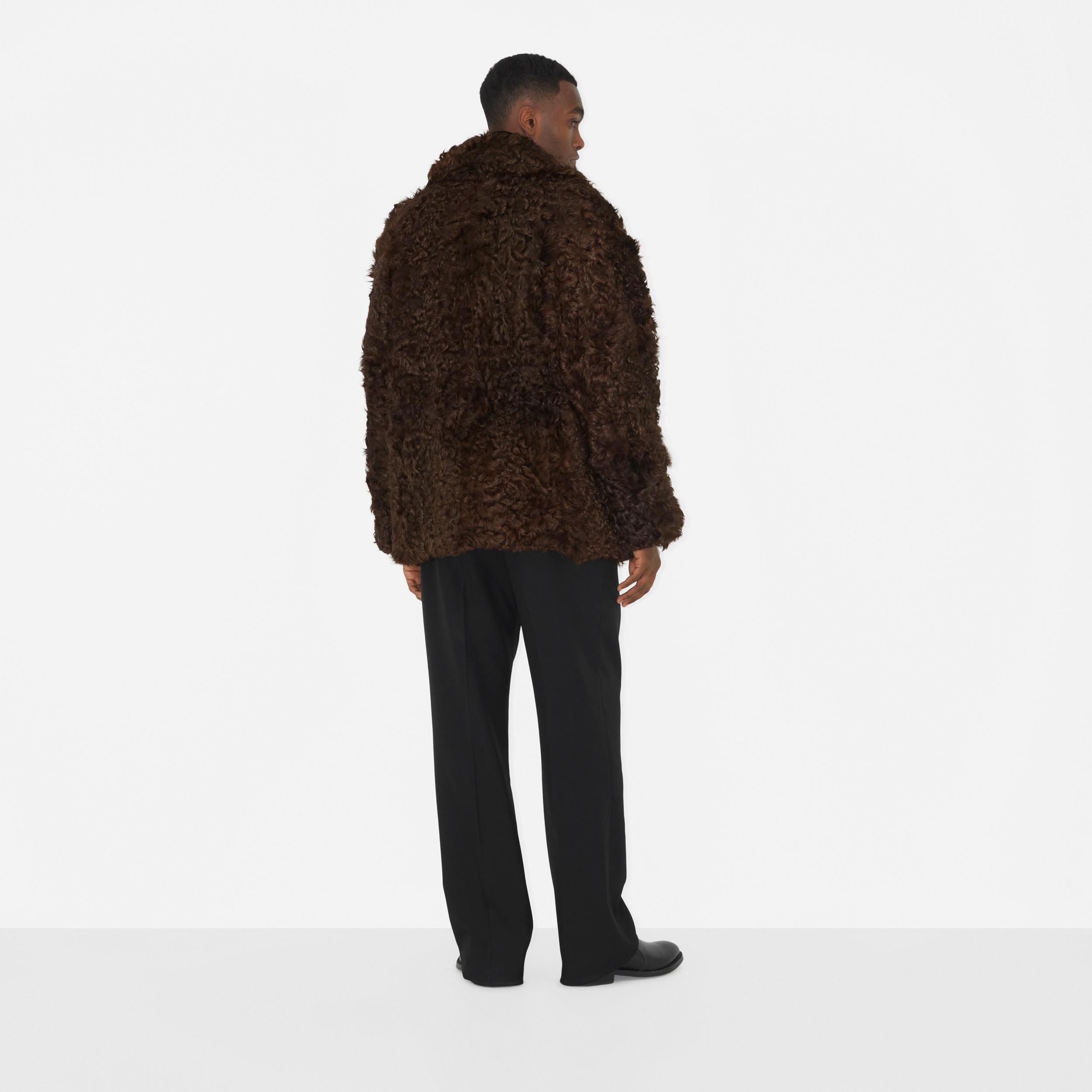 Exaggerated Lapel Shearling Pea Coat in Brown - Men | Burberry® Official - 4