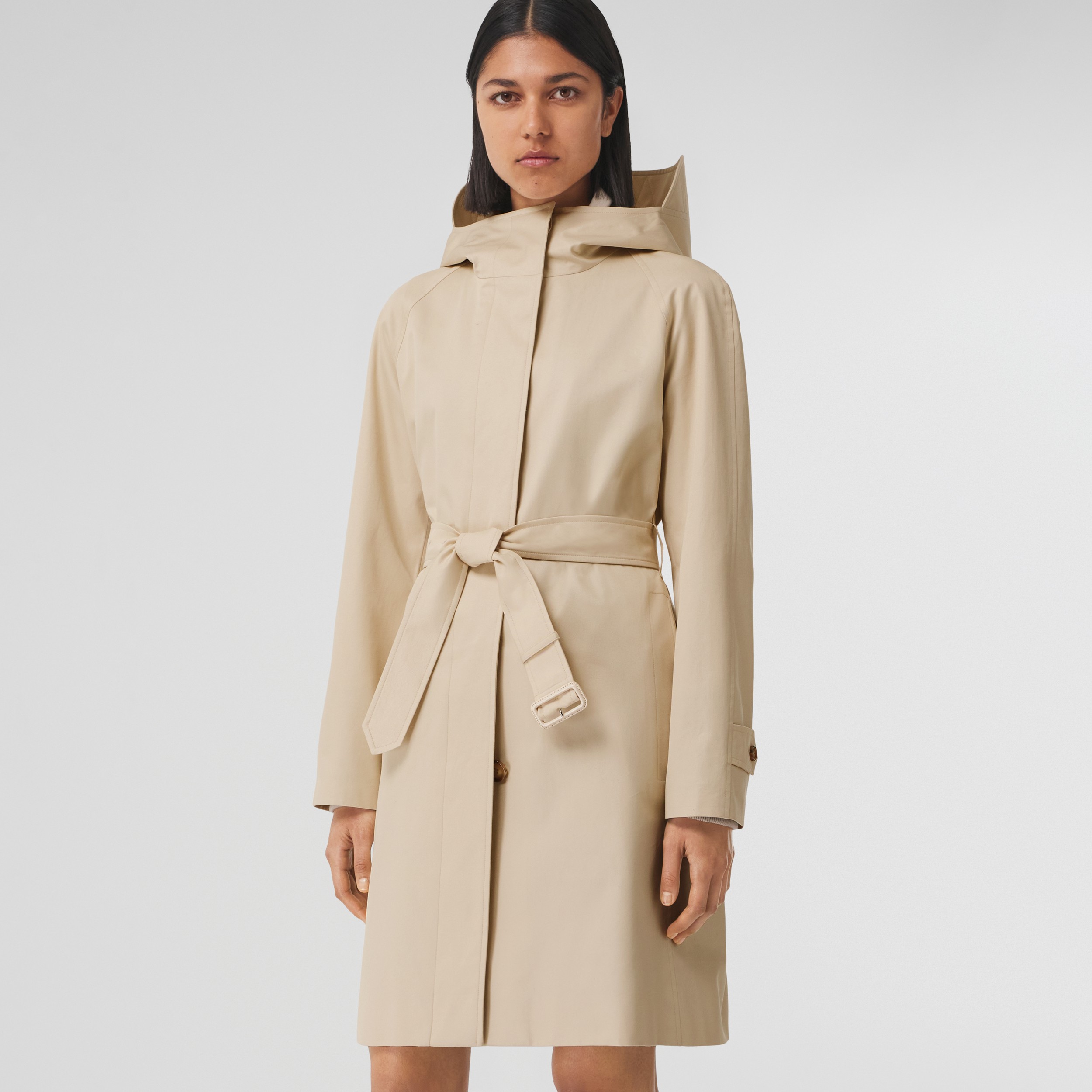 Cotton Gabardine Hooded Car Coat in Pale Stone - Women | Burberry® Official - 1