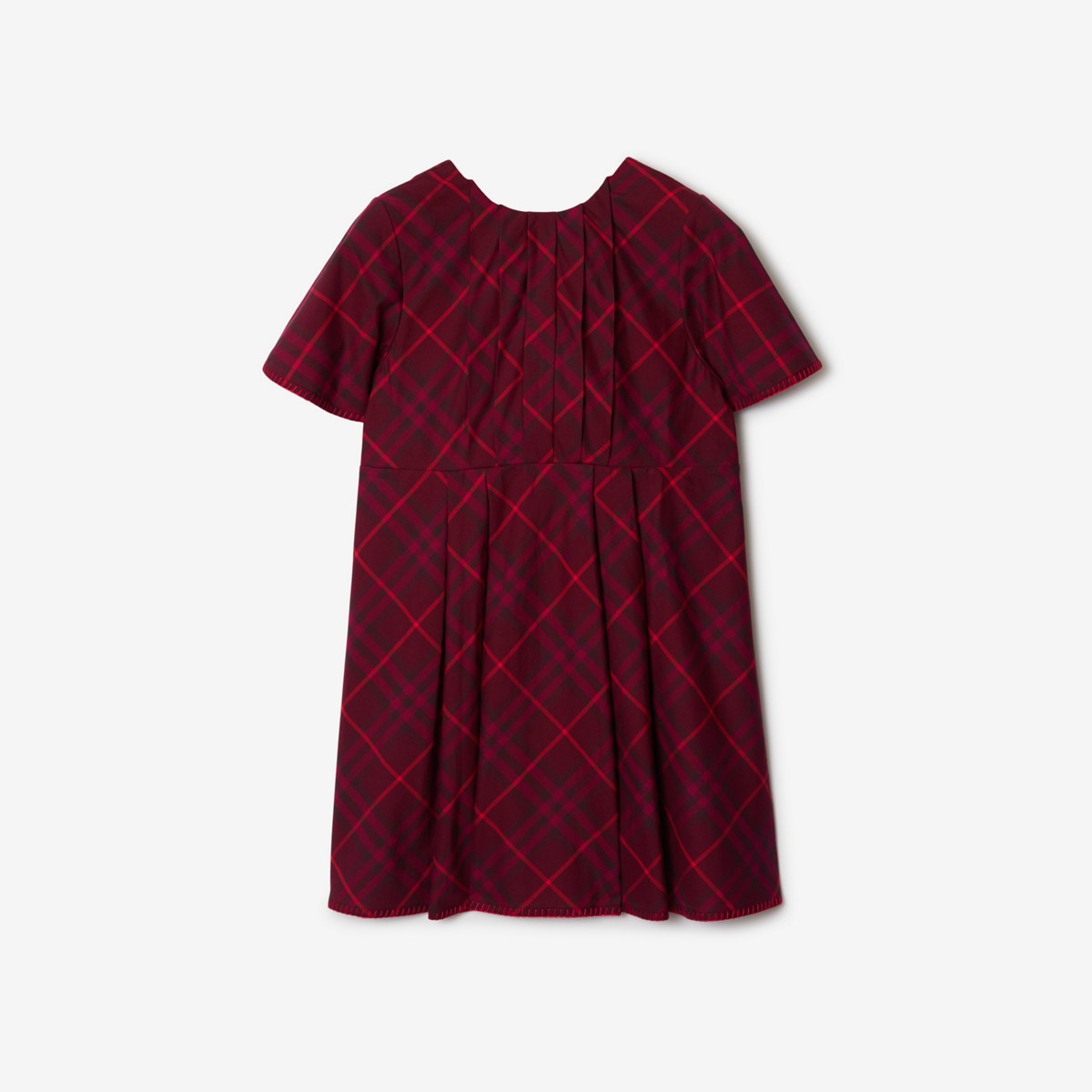 Shop Burberry Childrens Pleated Check Cotton Dress In Claret