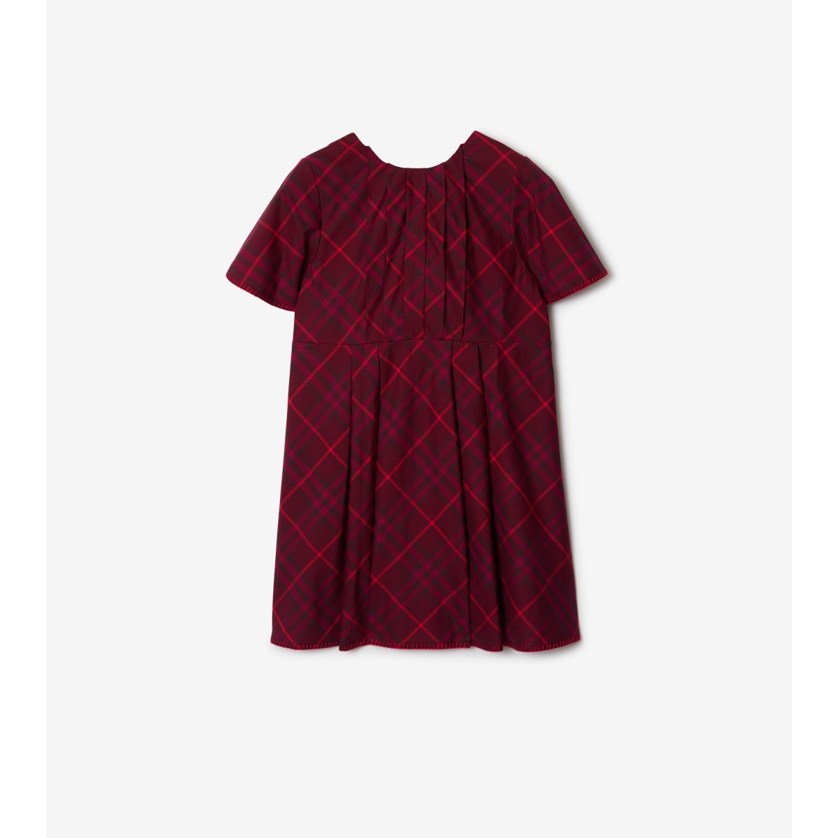 Shop Burberry Childrens Pleated Check Cotton Dress In Claret
