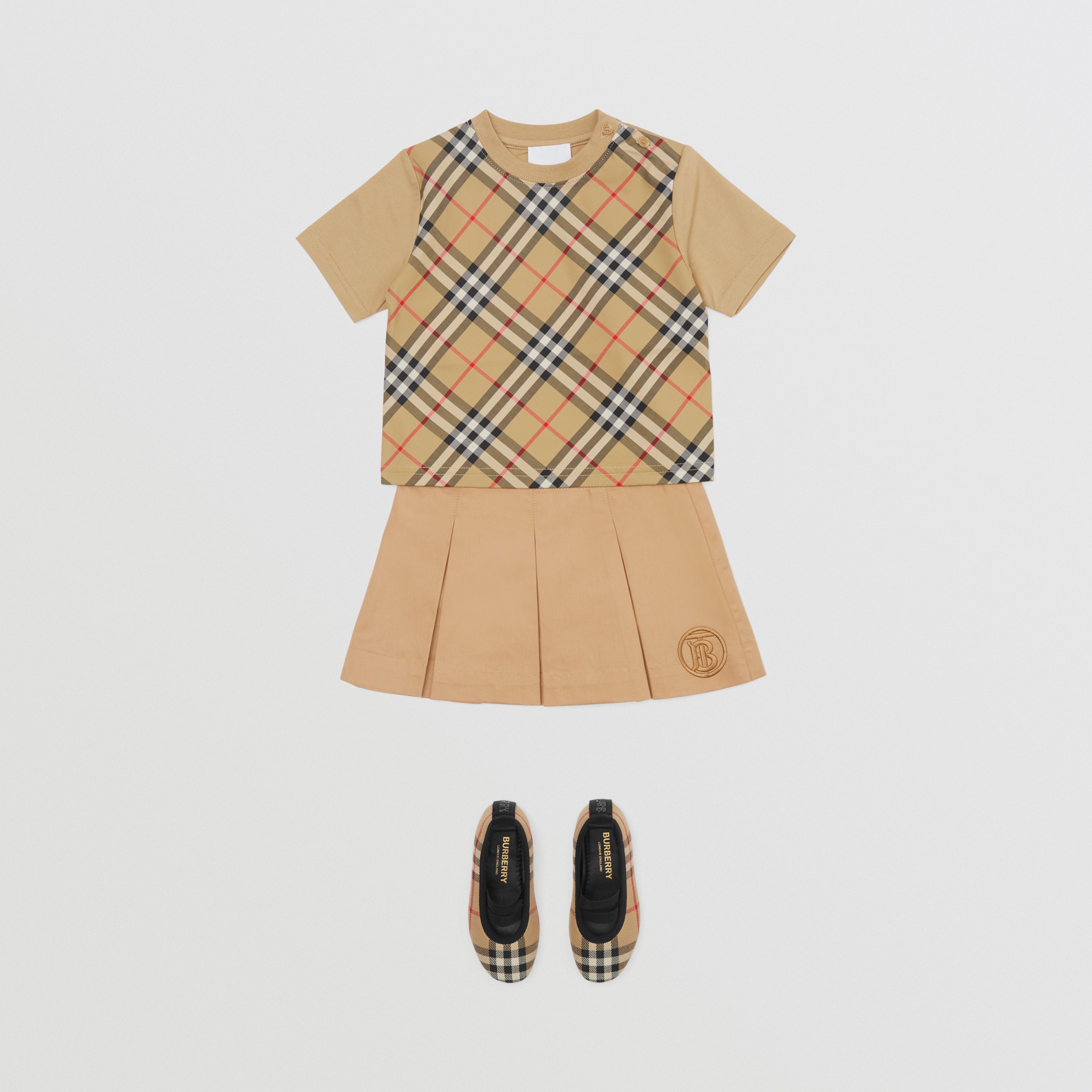 Vintage Check Panel Cotton T-shirt in Archive Beige - Children | Burberry® Official - 3