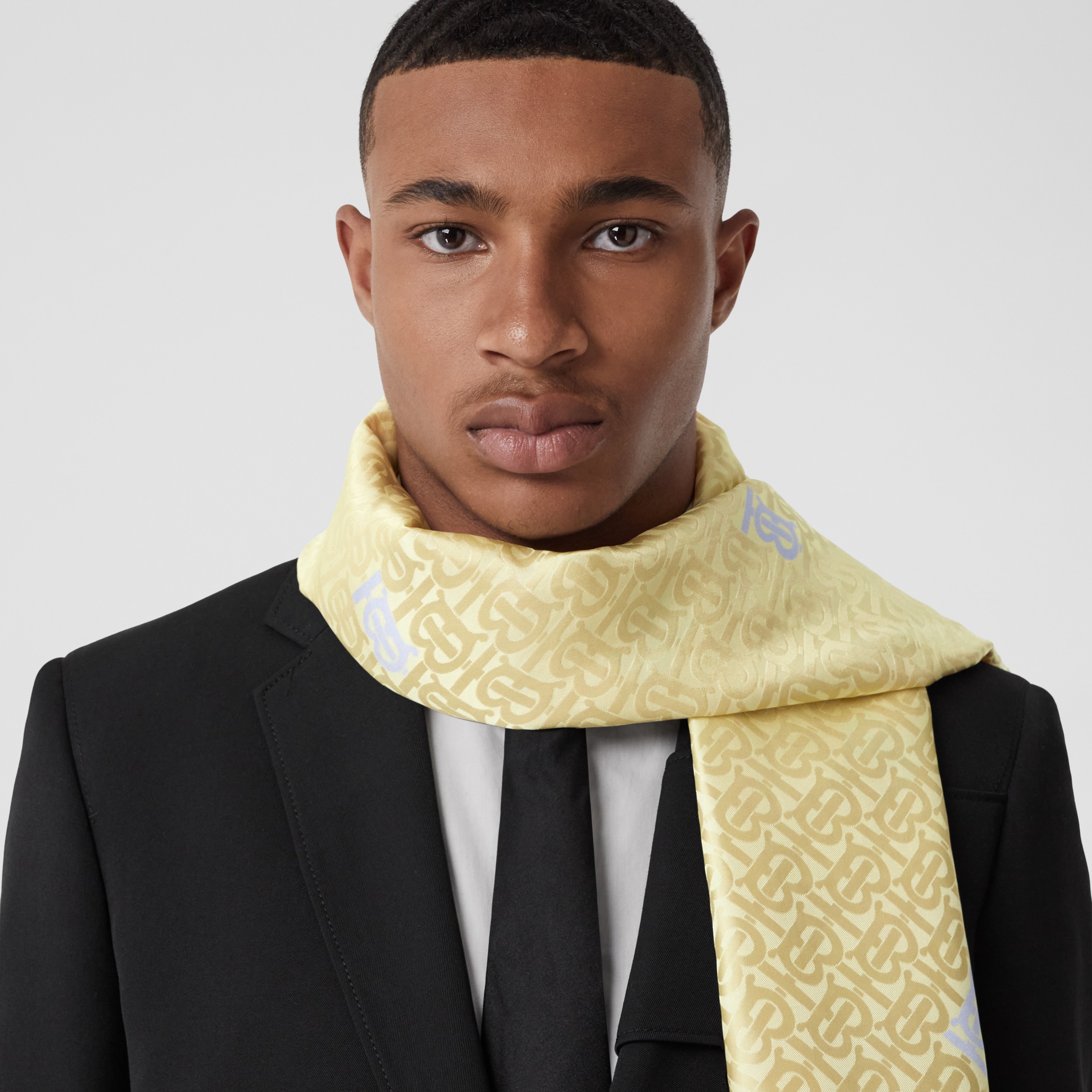 Reversible Monogram Silk Jacquard Scarf in Pink/yellow Burberry® Official