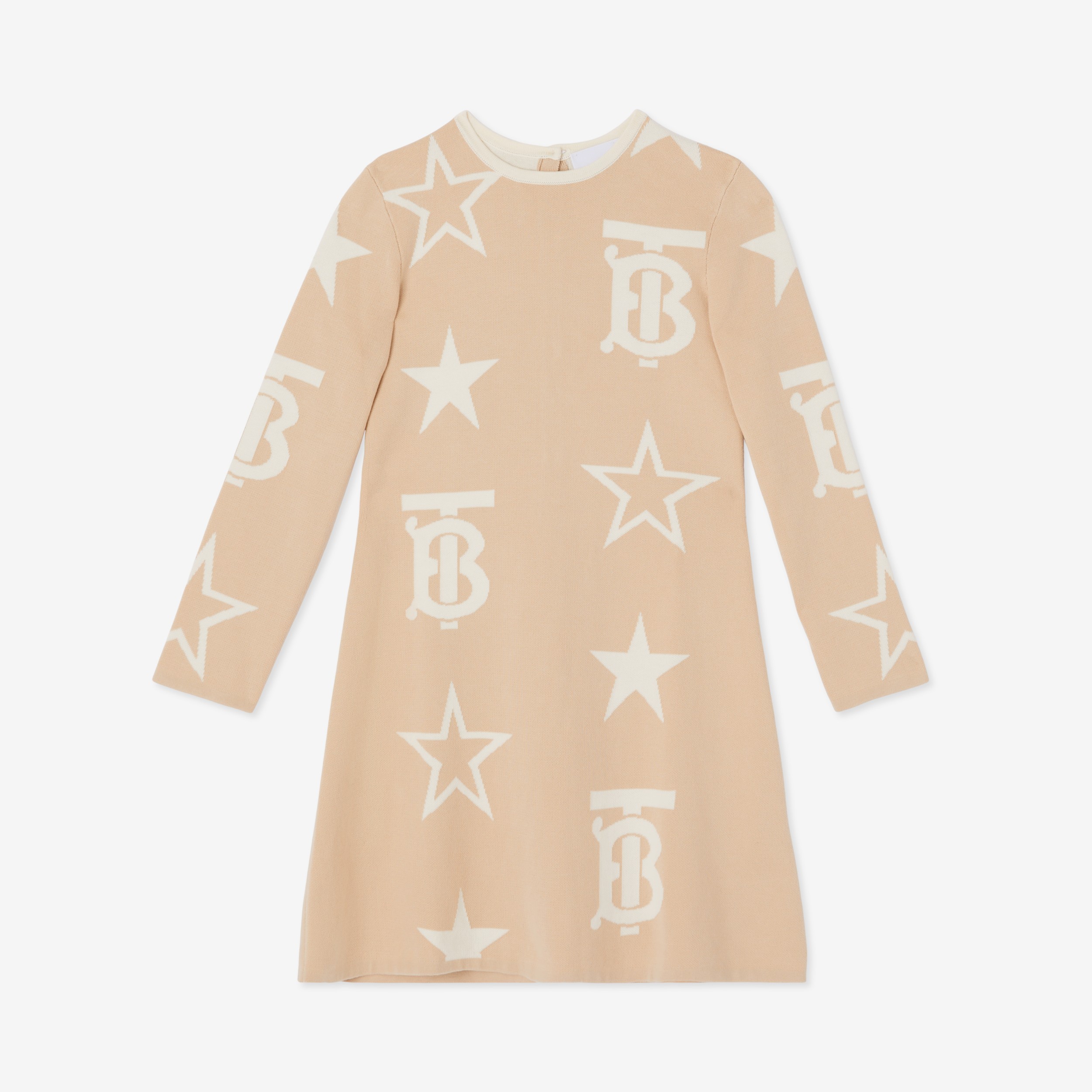 TB Star Cotton Blend Jacquard Dress in Almond Beige | Burberry® Official - 1