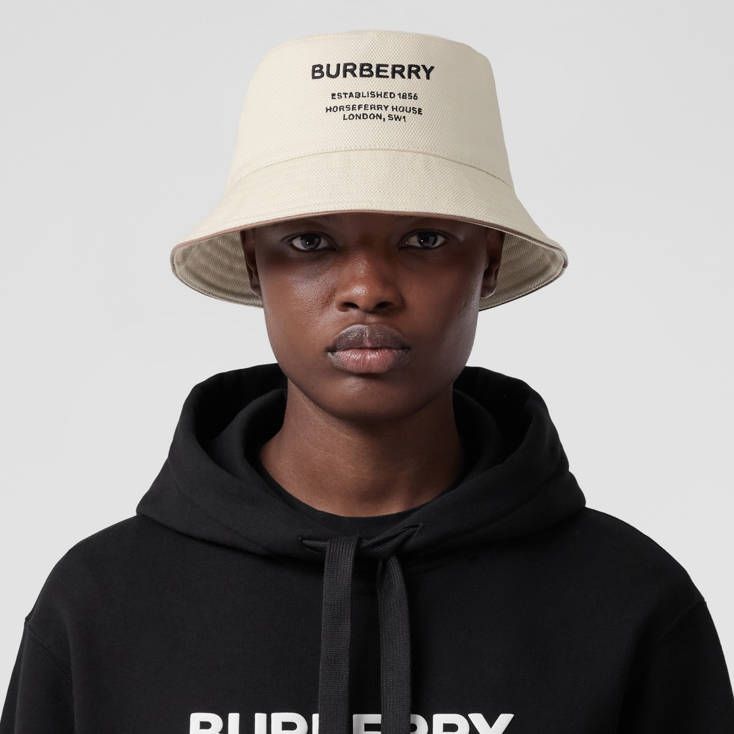 Horseferry Motif Cotton Bucket Hat in Natural | Burberry® Official
