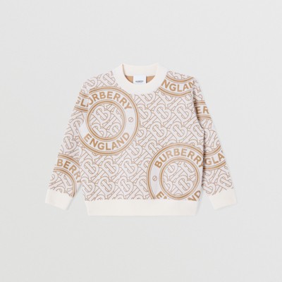 버버리 키즈 스웨터 Burberry Montage Print Wool Blend Sweater,Ivory