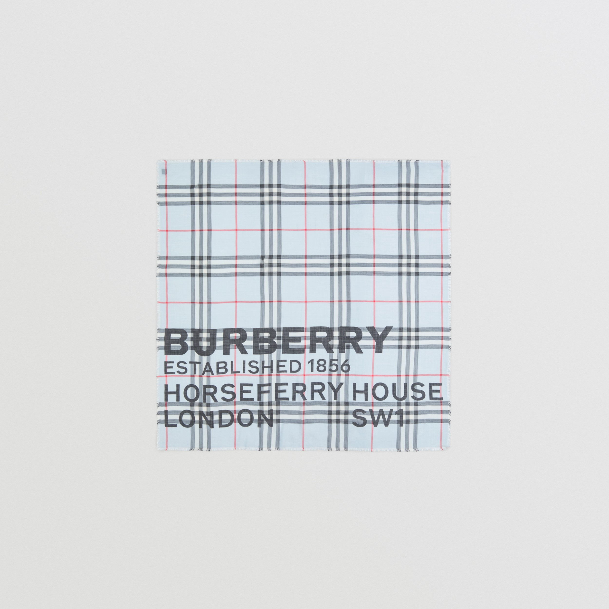 Horseferry Print Check Wool Silk Large Square Scarf in Pale Blue | Burberry® Official - 1