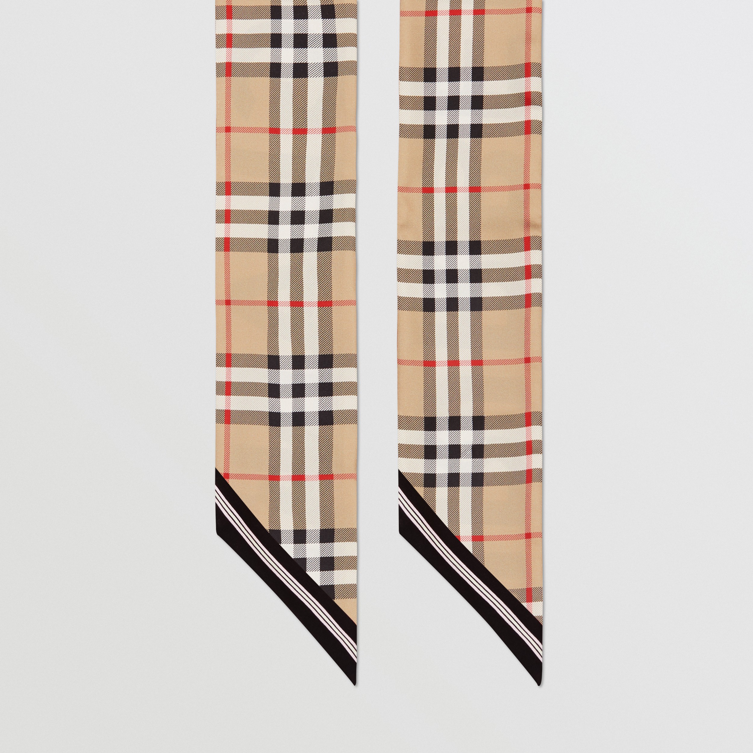 Vintage Check and Logo Print Silk Skinny Scarf in Archive Beige | Burberry® Official - 4