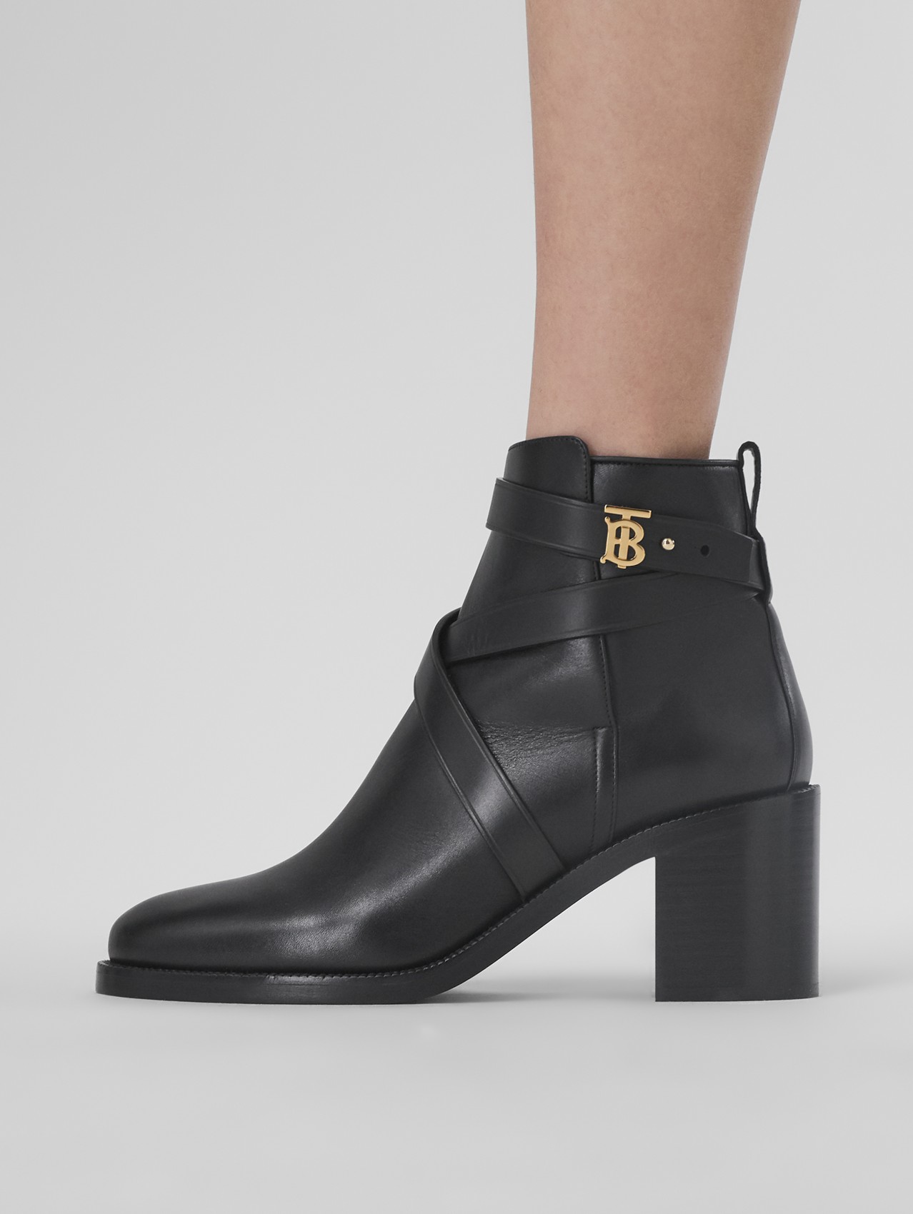 Monogram Motif Leather Ankle Boots in Black