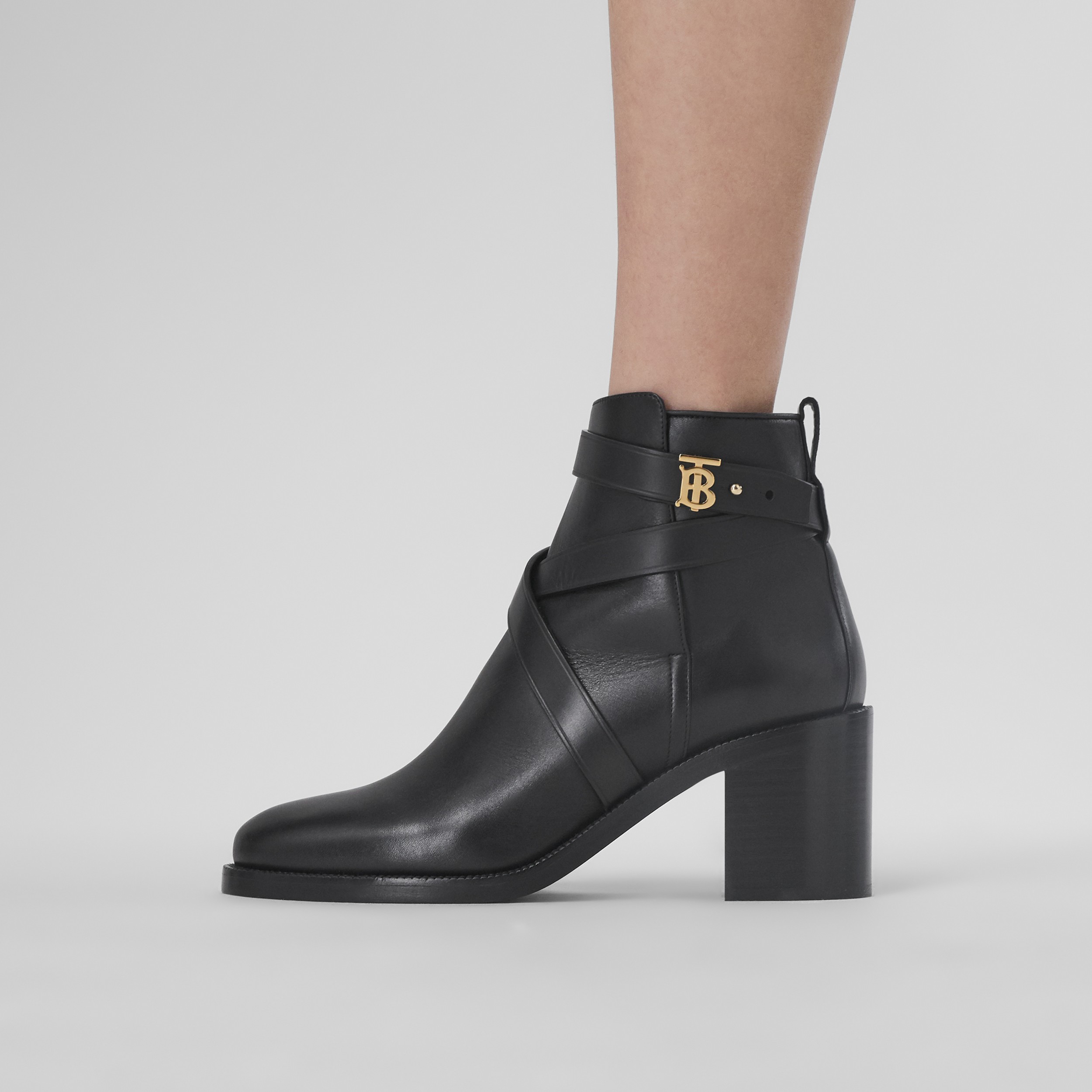 Monogram Motif Leather Ankle Boots in Black - Women | Burberry® Official - 3