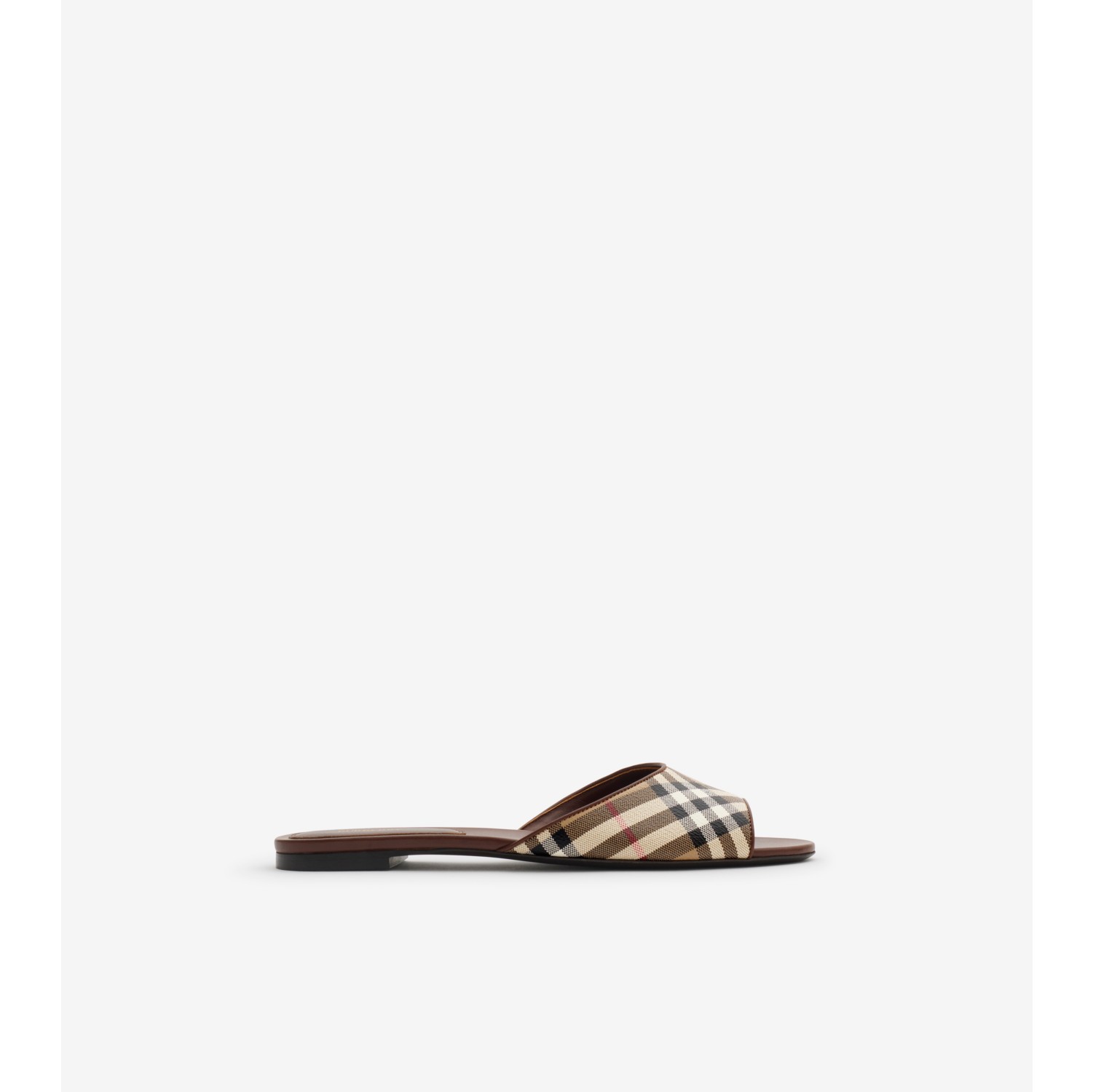 Check and Leather Fey Slides