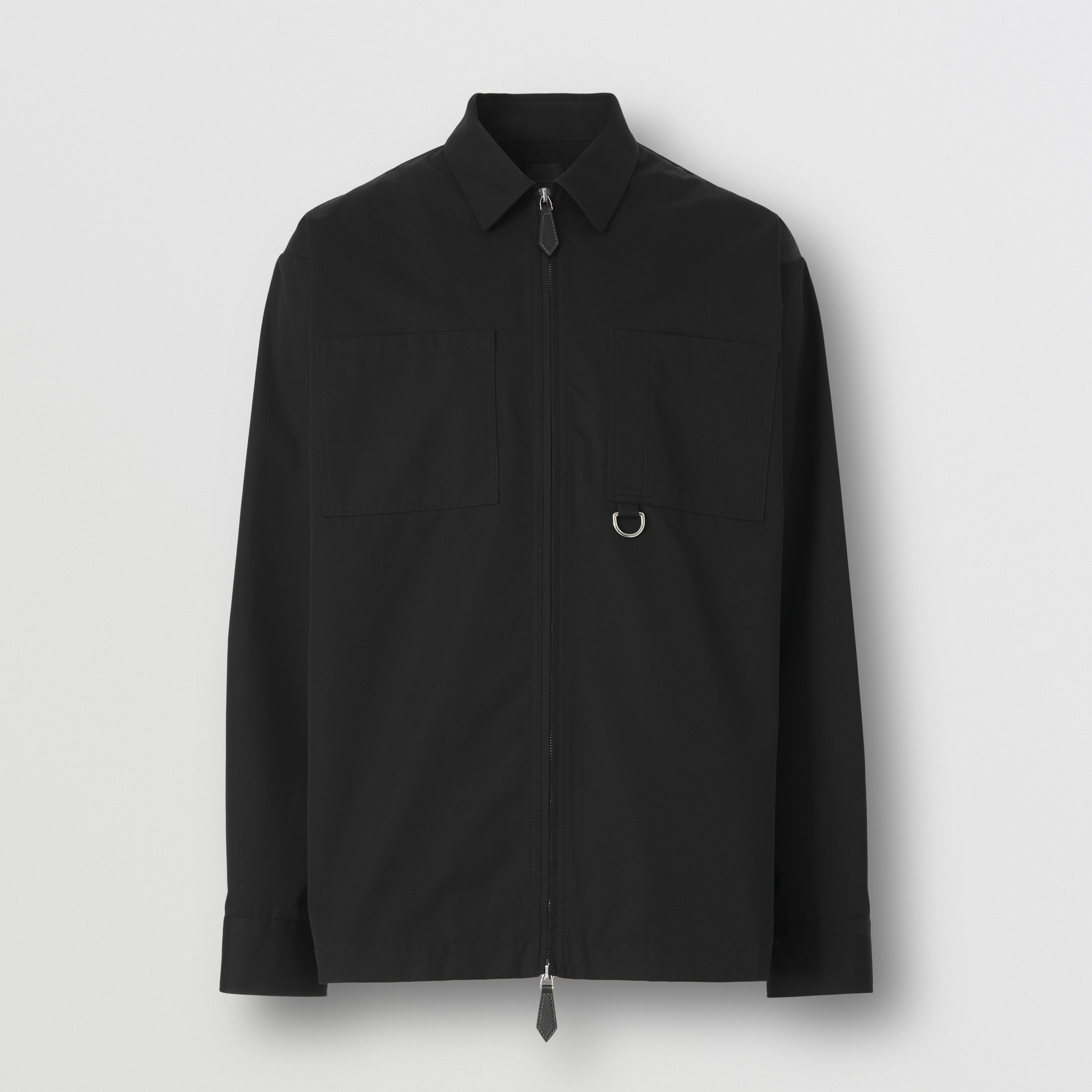 Embroidered Logo Cotton Gabardine Zip-front Shirt in Black - Men | Burberry® Official - 4