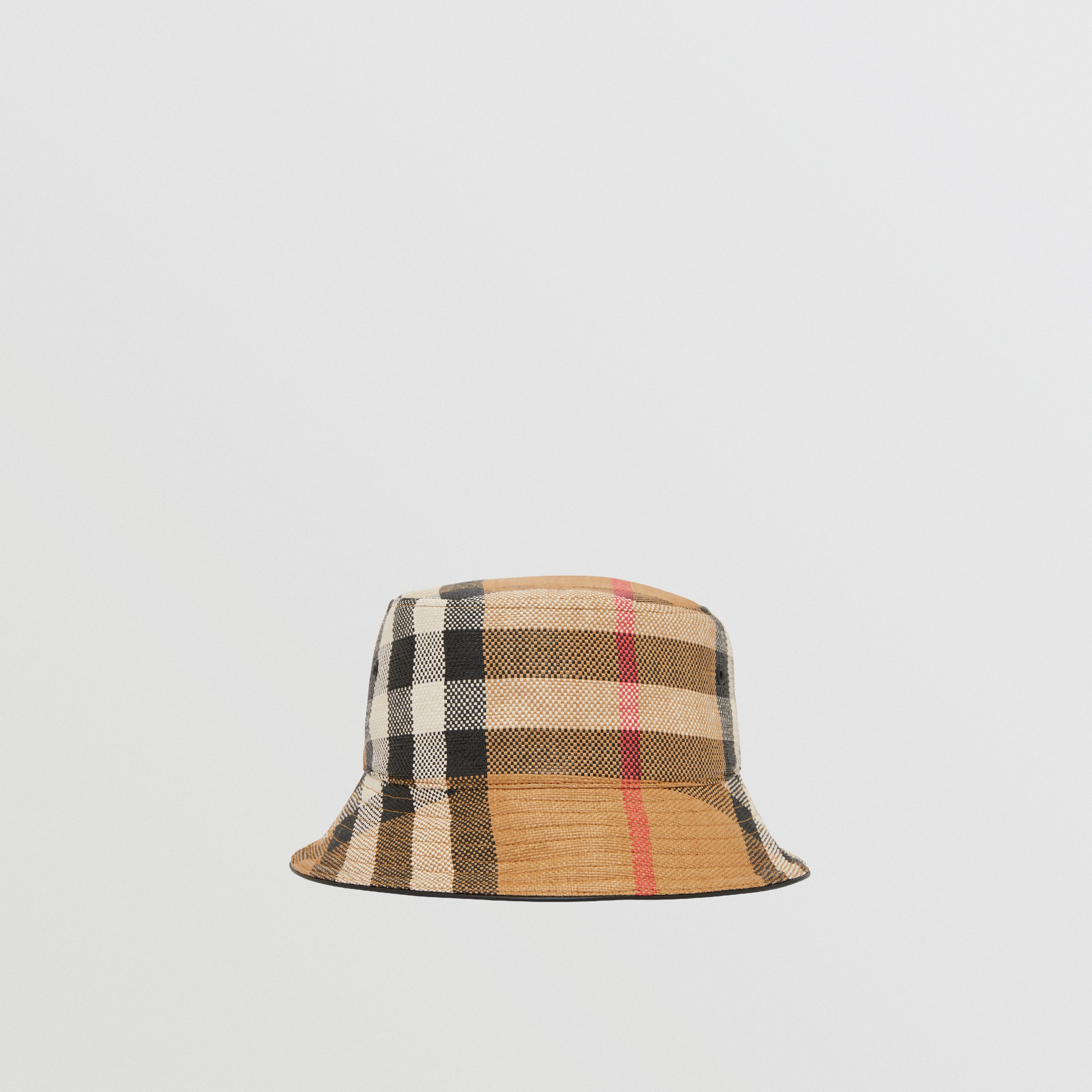 Exaggerated Check Faux Raffia Bucket Hat in Archive Beige | Burberry® Official - 1
