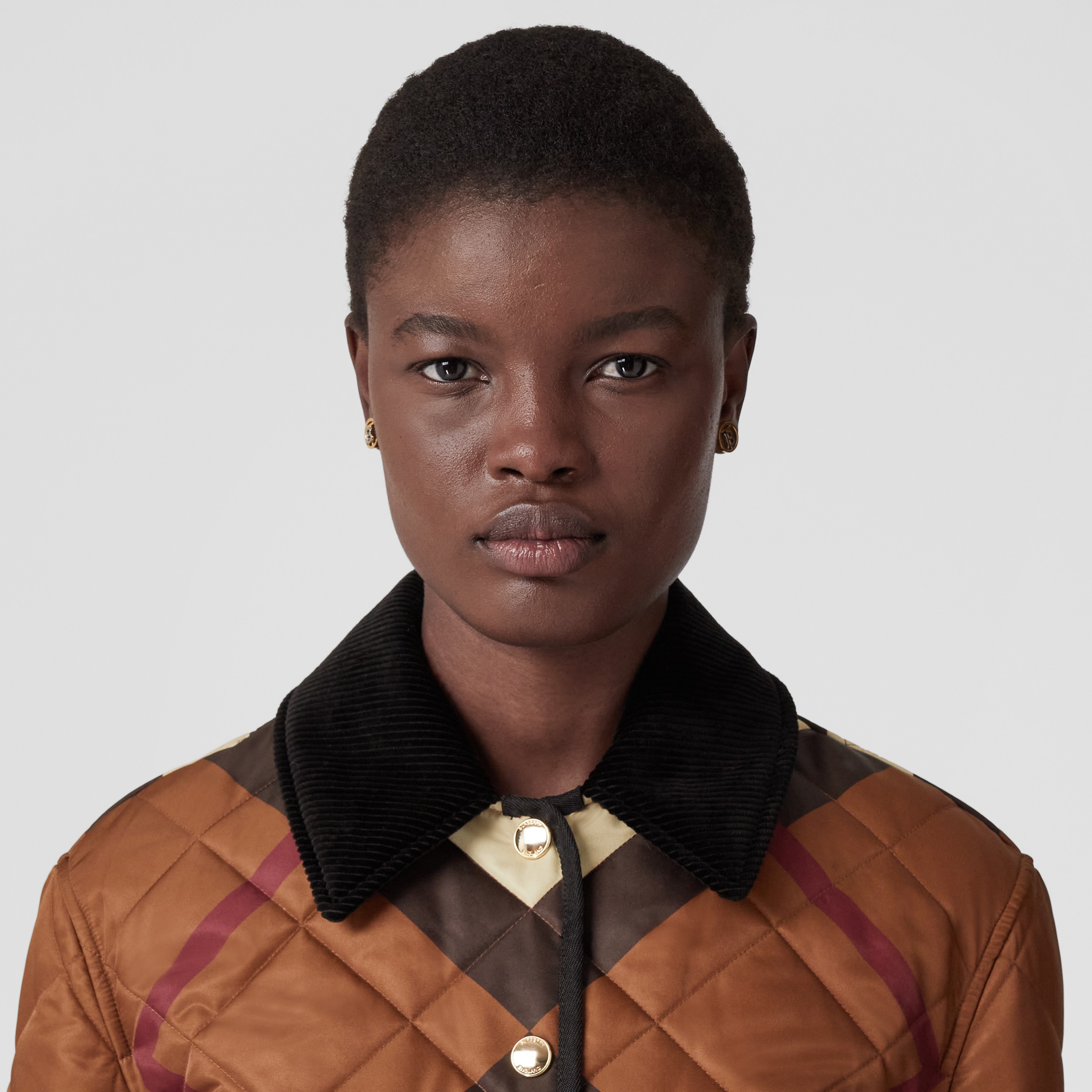 Chevron Check Diamond Quilted Jacket in Dark Birch Brown - Women | Burberry® Official - 2