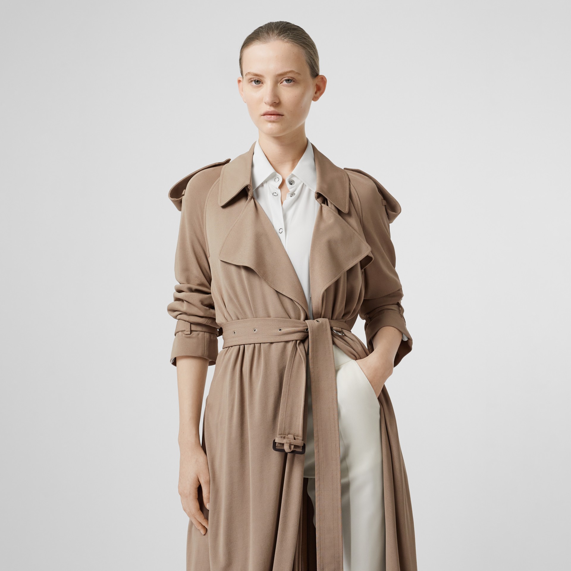 Jersey Wrap Coat in Warm Taupe Women Burberry United States
