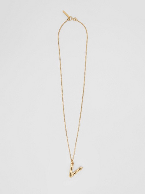 Burberry ‘v' Alphabet Charm Gold-plated Necklace In Light Gold