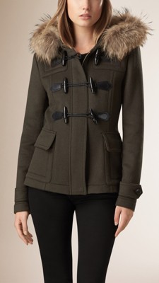 Dark olive Fur Trim Duffle Jacket - Image 1