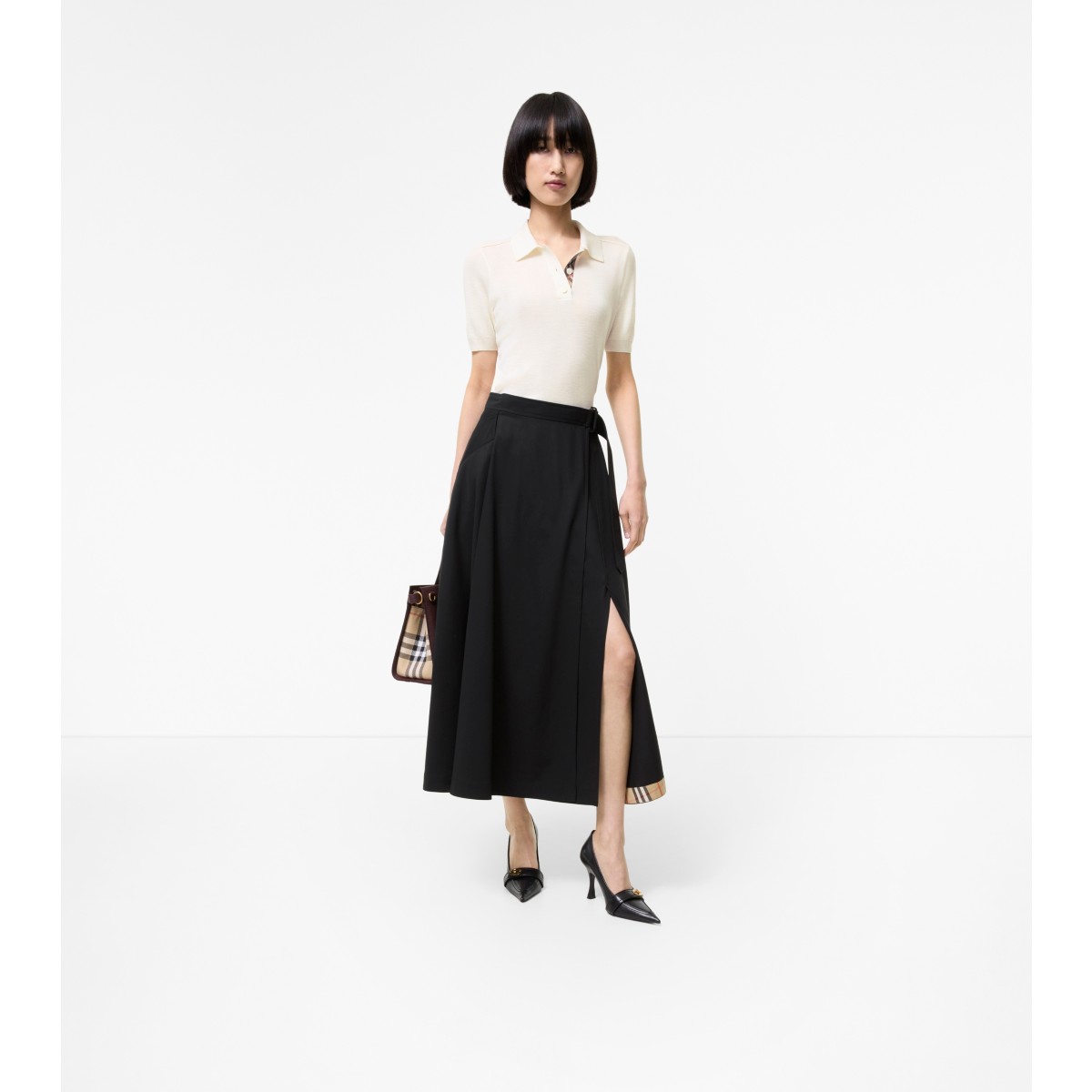  Check Twill Midi Skirt