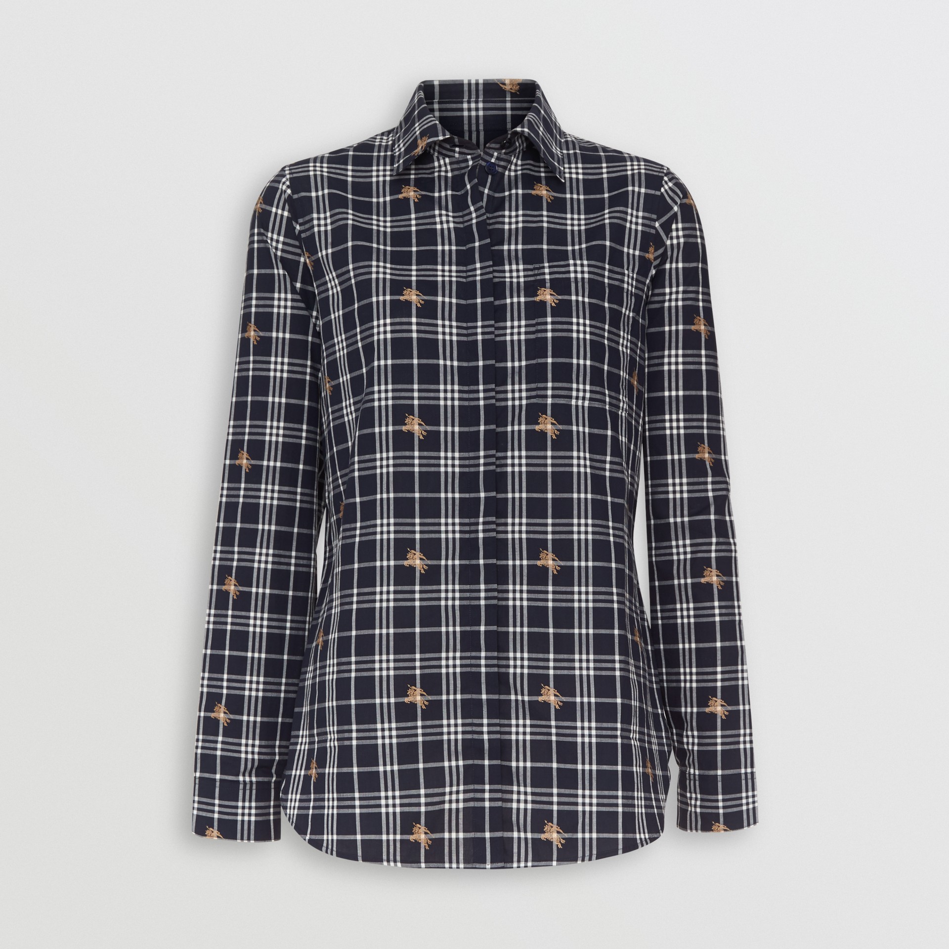 Equestrian Knight Check Cotton Shirt in Navy - Women | Burberry United ...