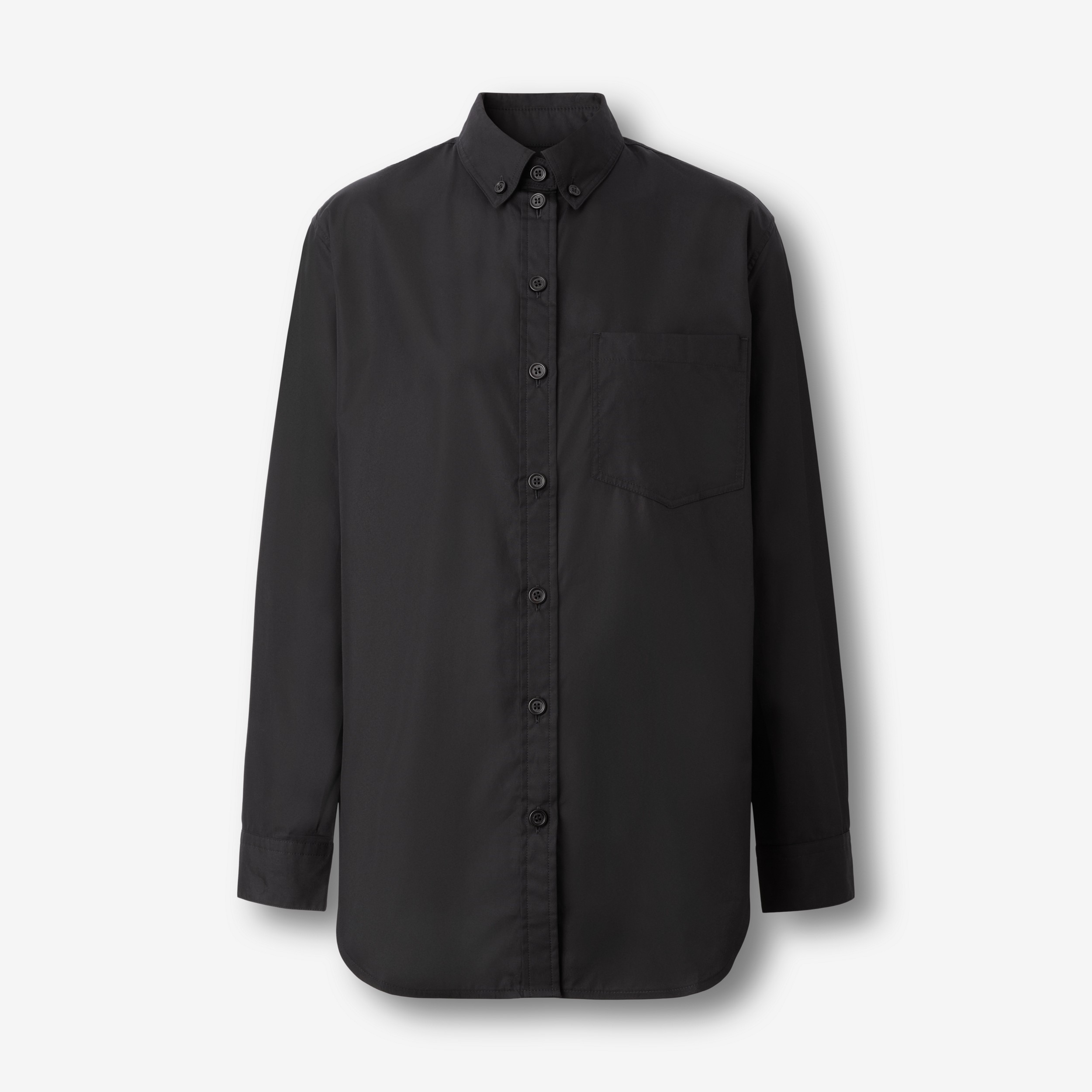 Button-down Collar Cotton Poplin Shirt in Black - Women | Burberry® Official - 1