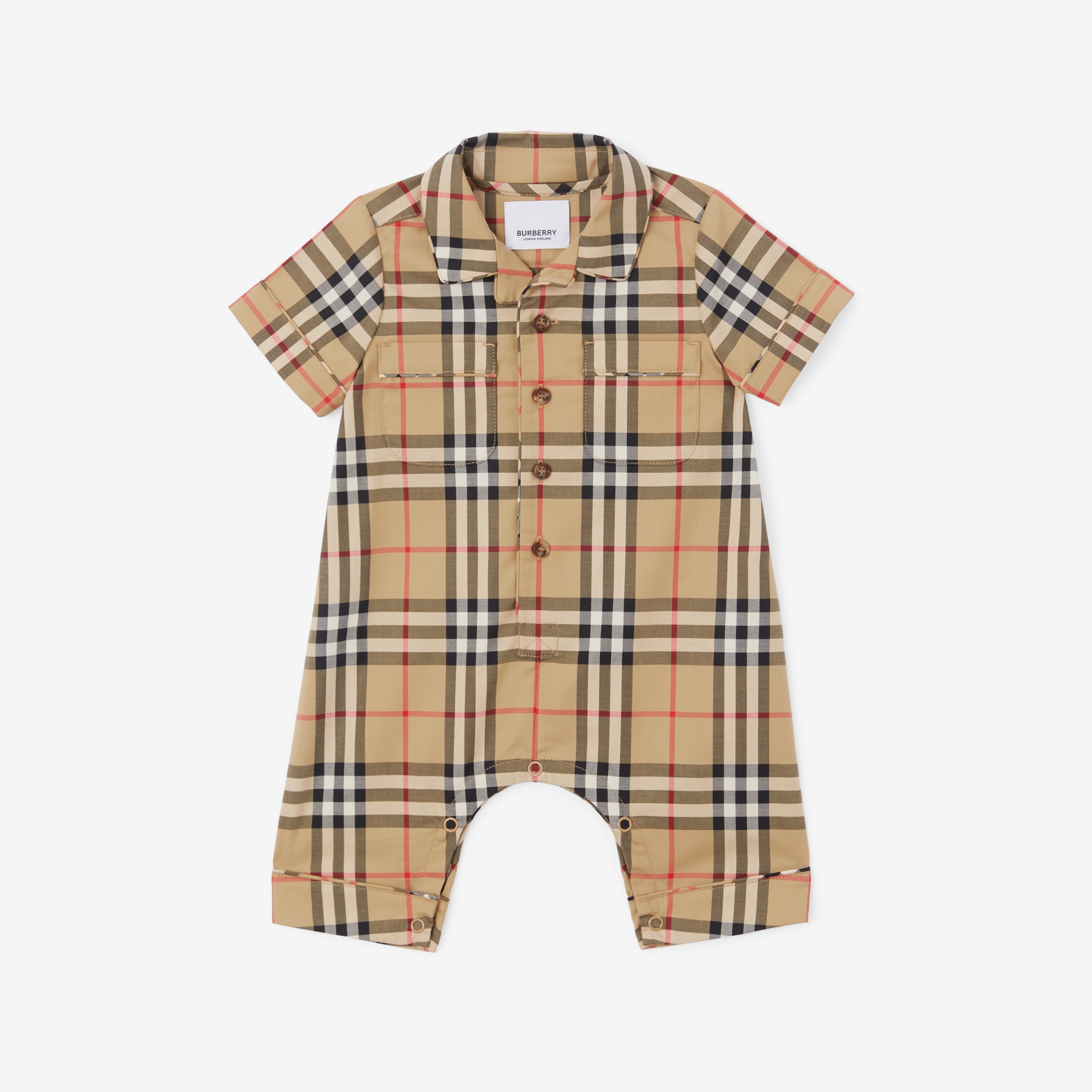 Vintage Check Stretch Cotton Playsuit in Archive Beige - Children | Burberry® Official - 1