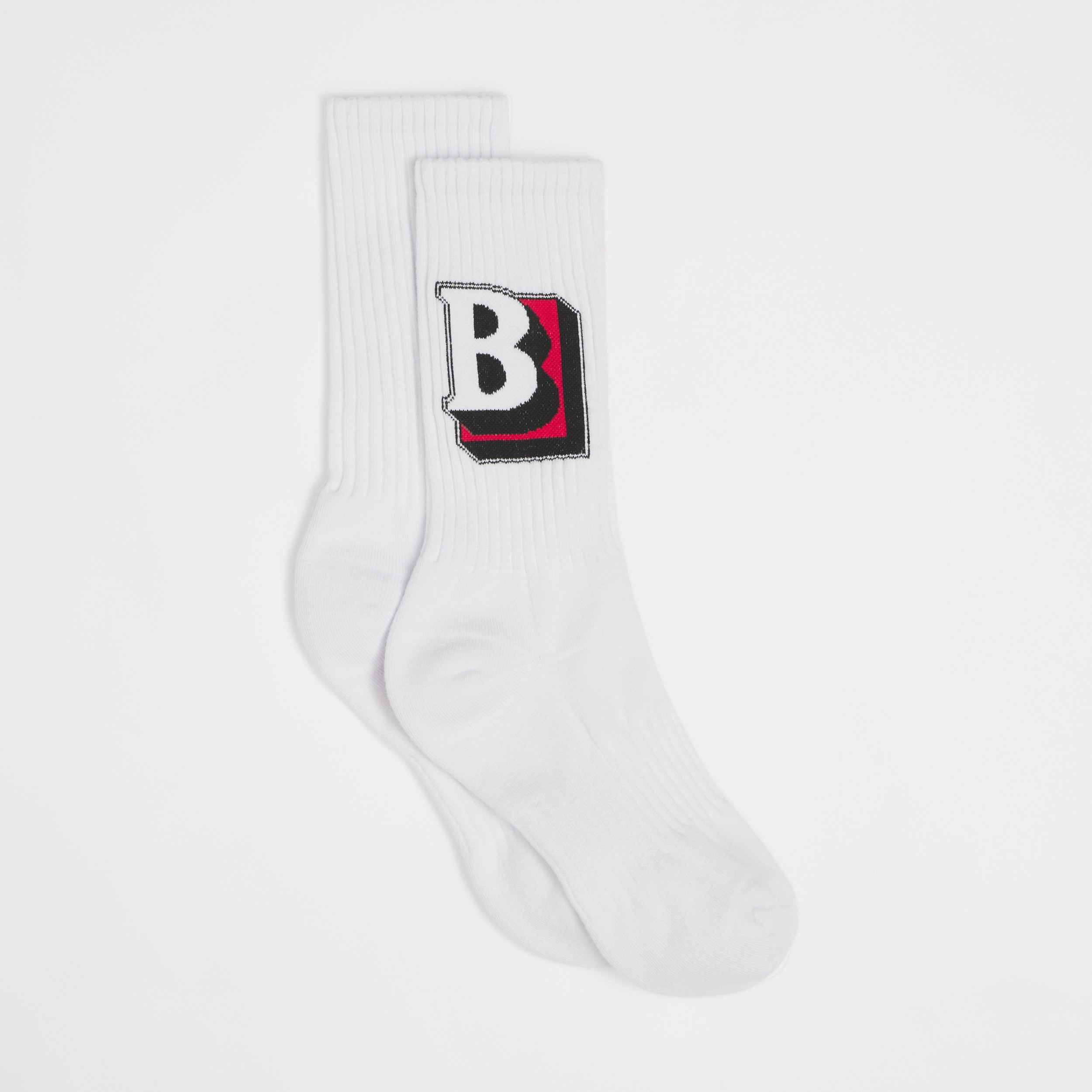 Letter Graphic Intarsia Cotton Blend Socks in White | Burberry® Official - 4