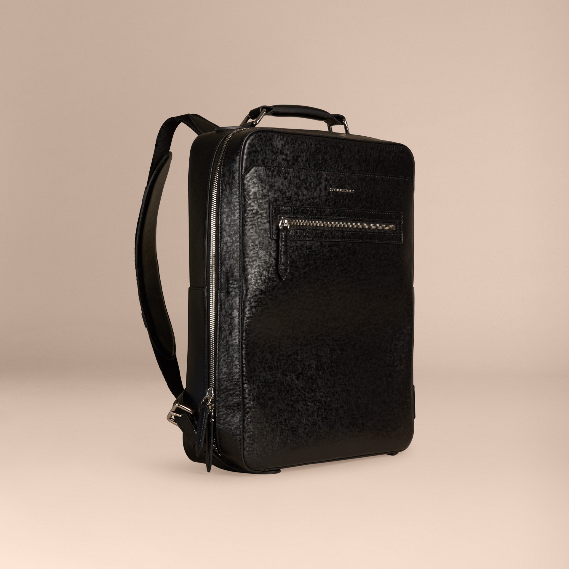 London Leather Backpack Black Burberry