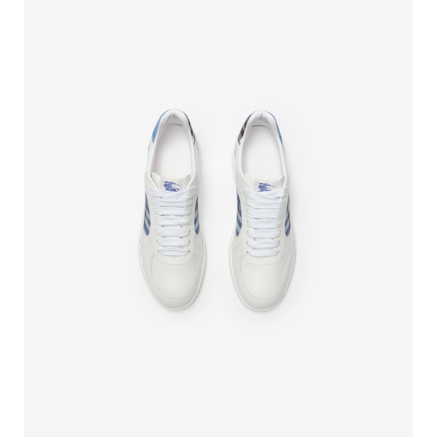 Leather and Check Terrace Sneakers​ in Optic white/cornflower blue - Men | Burberry® Official