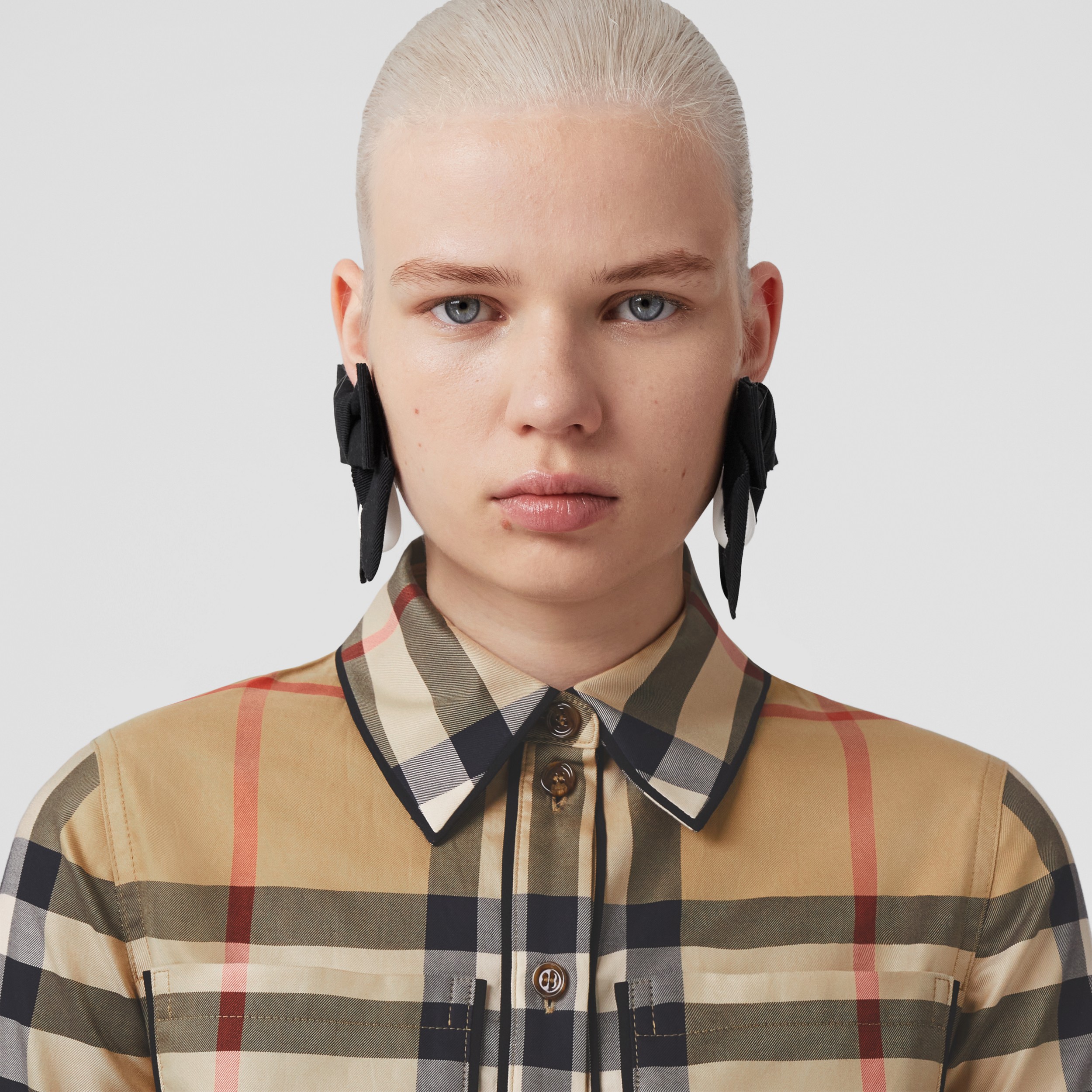 Exaggerated Check Cotton Shirt in Archive Beige - Women | Burberry® Official - 2