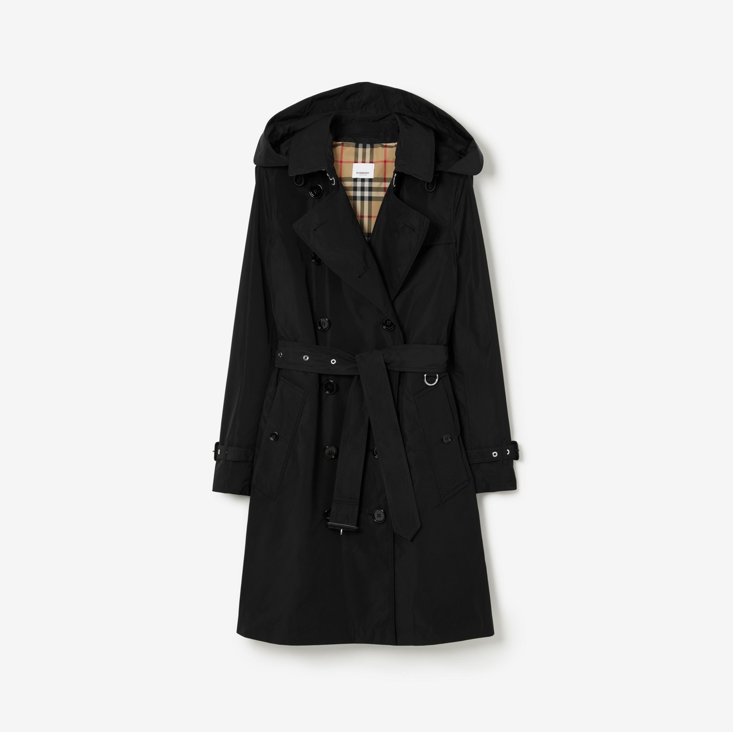 Detachable Hood Taffeta Kensington Trench Coat in Black - Women | Burberry® Official