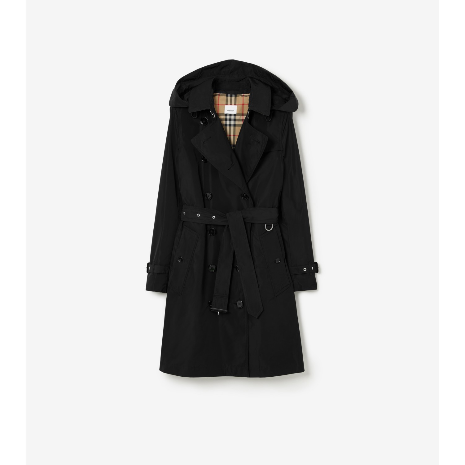 Women Burberry® Trench Official | Taffeta Black Mid-length Kensington Coat in -