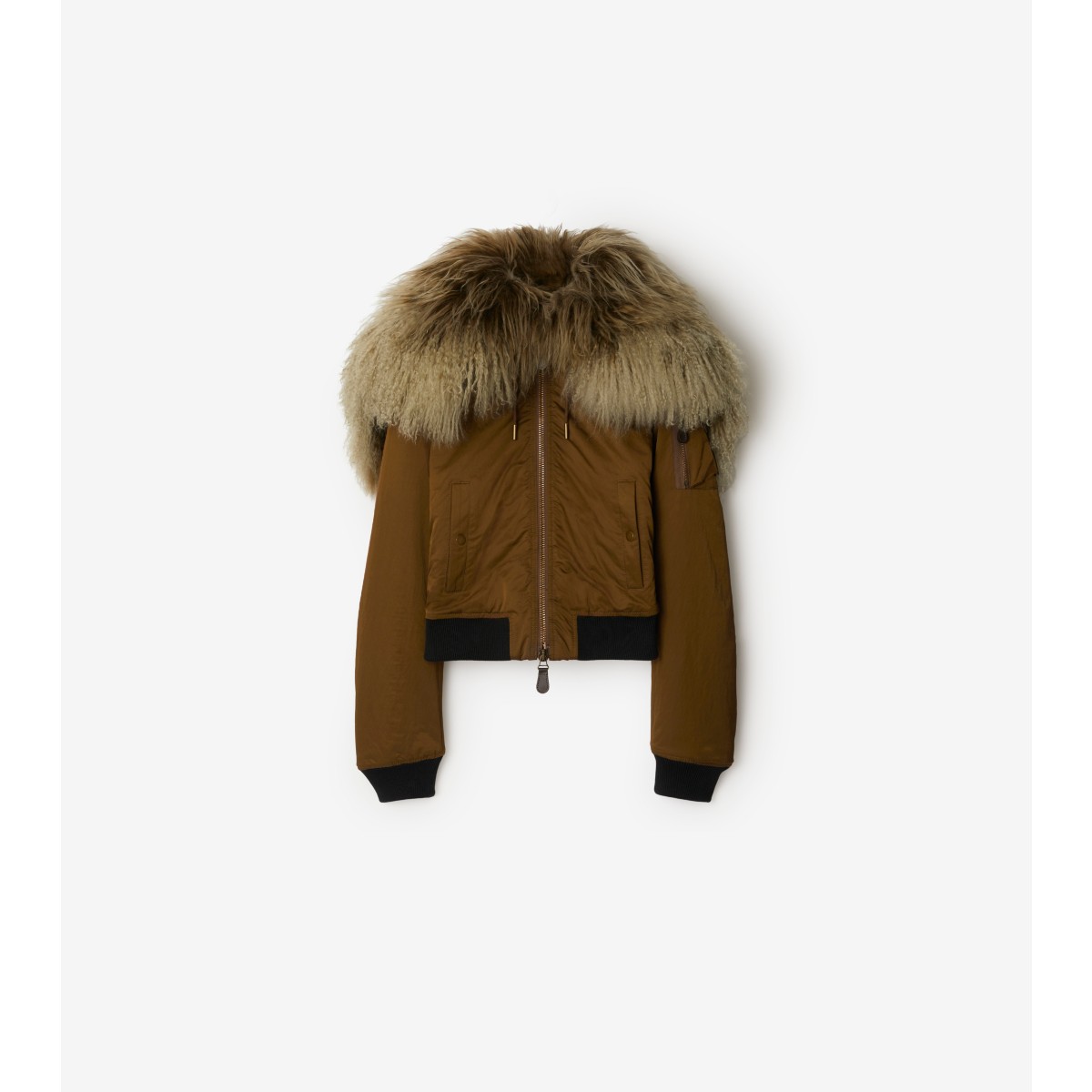 Burberry Nylon Blend Bomber Jacket In Bison