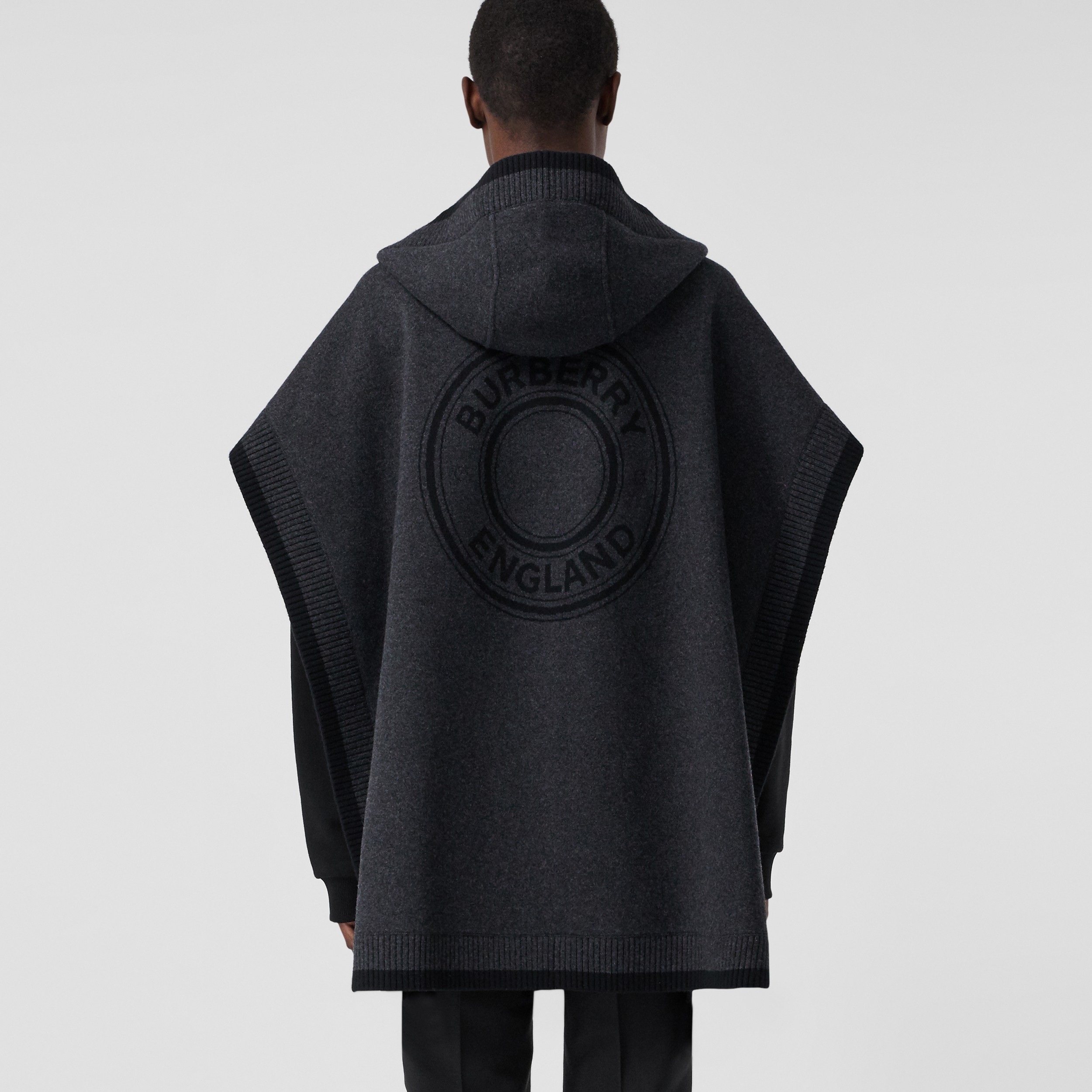 Logo Graphic Wool Cashmere Jacquard Hooded Cape in Charcoal - Women | Burberry® Official - 3