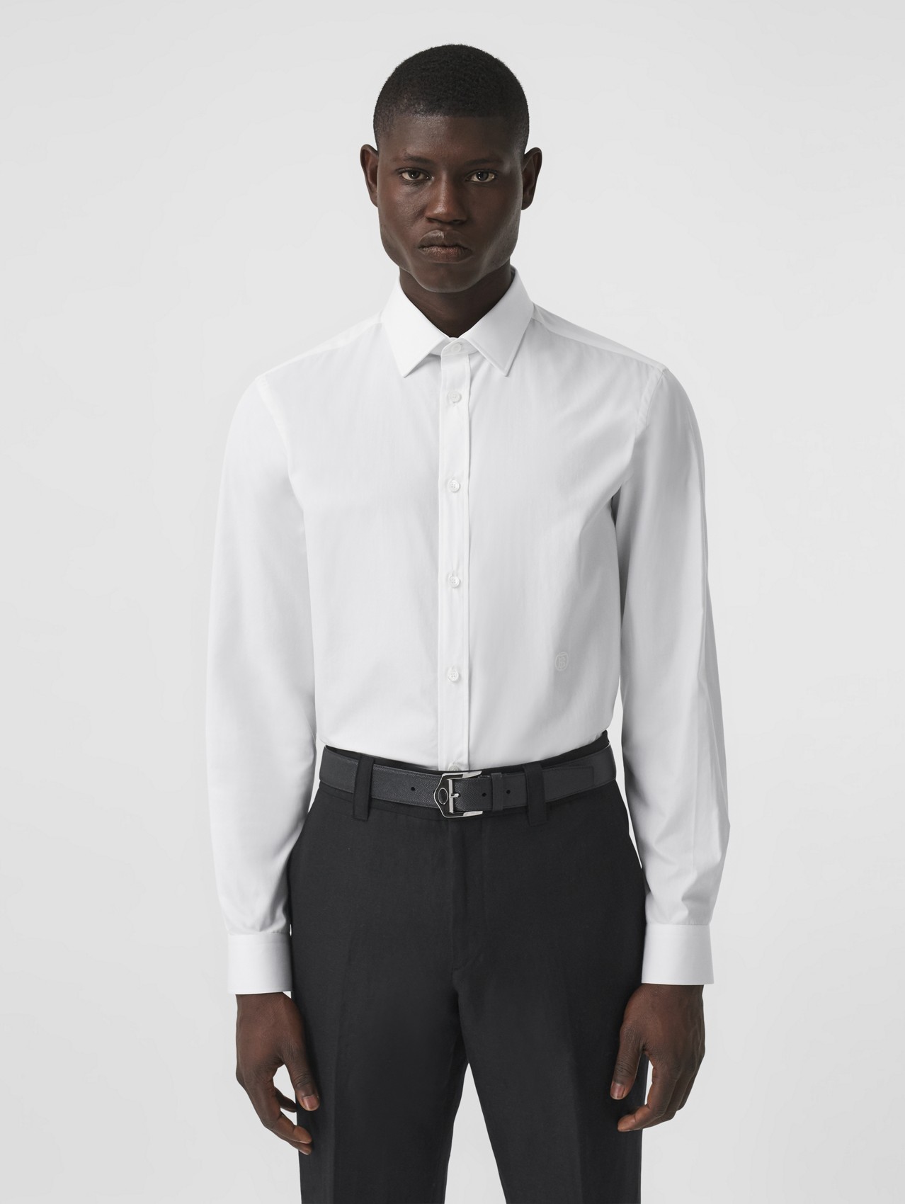 Slim Fit Monogram Motif Cotton Poplin Shirt in White