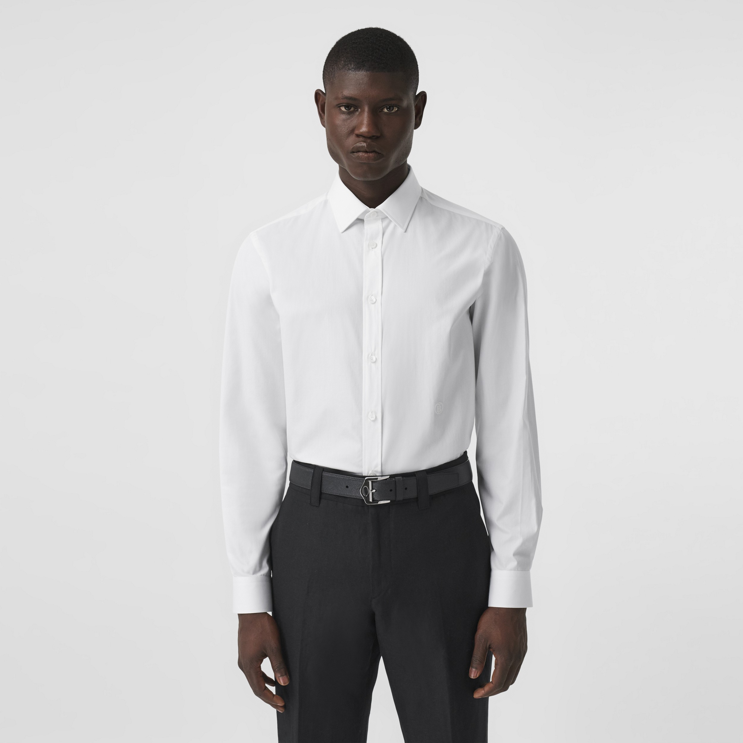 Camicia aderente in popeline di cotone e motivo monogramma (Bianco) - Uomo | Sito ufficiale Burberry® - 4